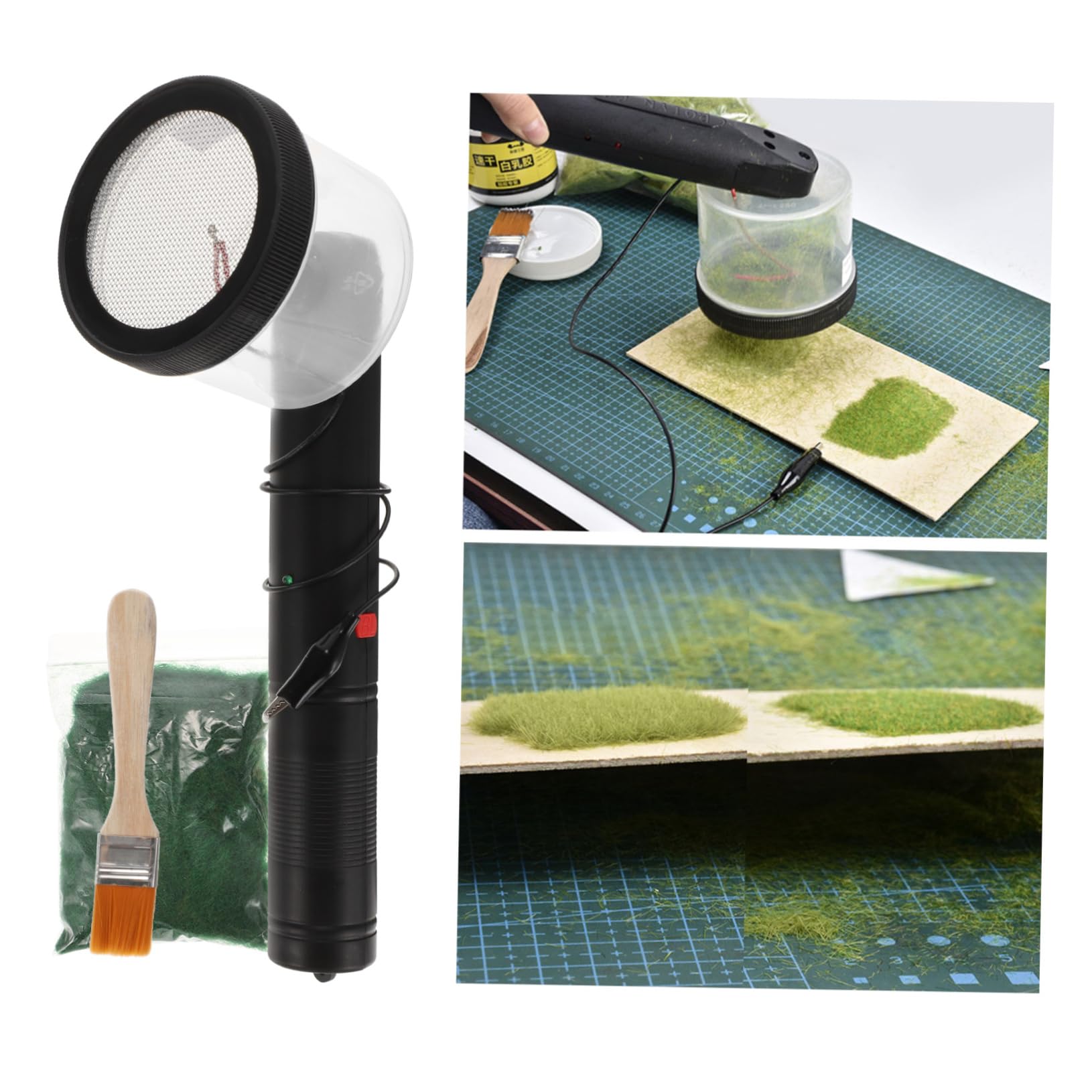 Kit Portatile Modellismo Modelli Montaggio Applicatore Prato Statico , Macchina in Floccaggio Elettrostatico Plastica per Piccoli | Modellismo Ferroviario e Plastici, per Aree Piccole, Adatto a Polvere 3-5mm