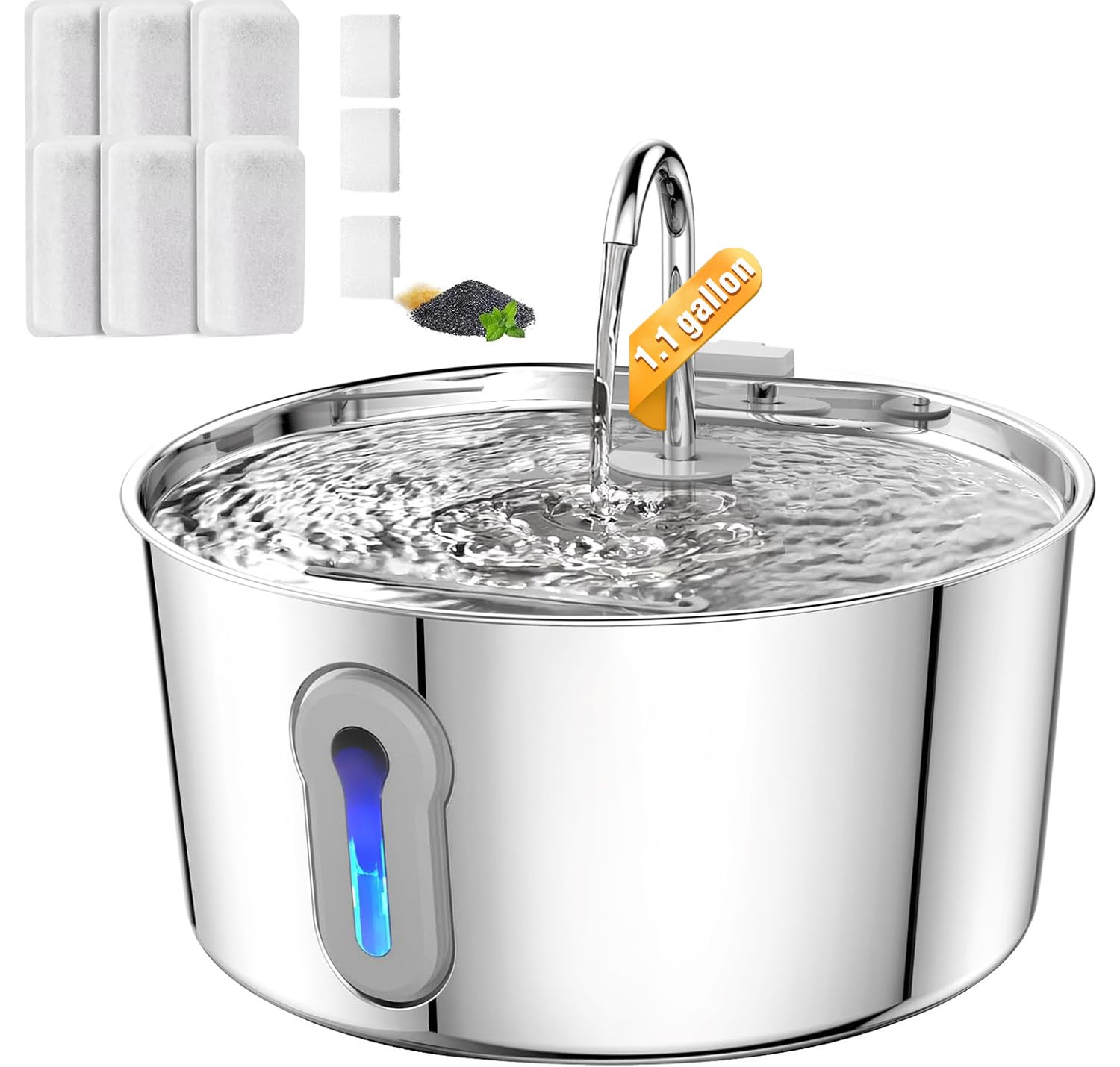 Cat Water Fountain, 4.0L/135oz Automatic Pet Fountain Stainless Steel Large Dog Water Dispenser with Ultra-Quiet Pump & 6 Replacement Filters & for Cats Inside, Dogs, Multiple Pets