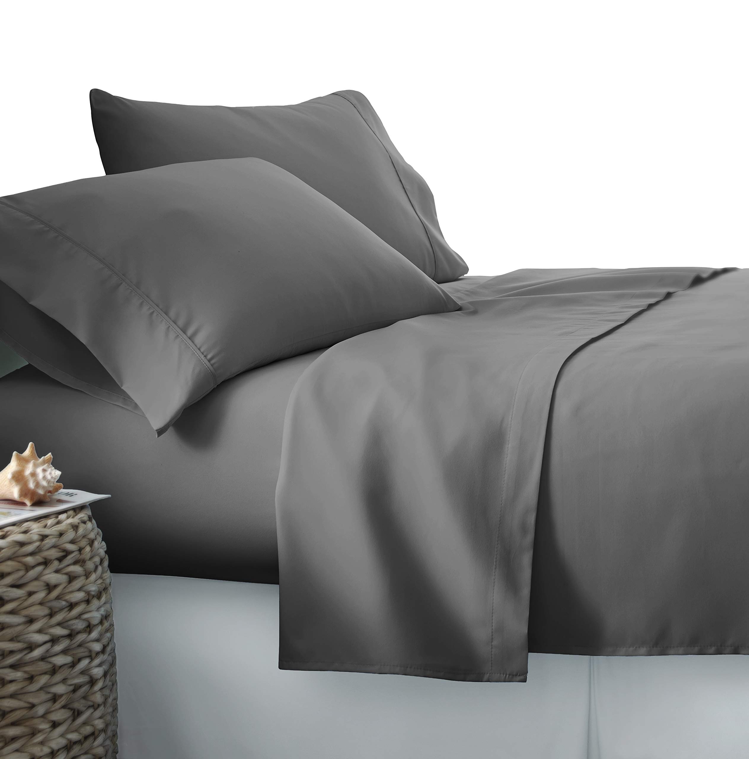 The Great American Store - Brushed Microfiber Platinum Collection Bedspread - 1800 Series 4 Piece Short Queen Camper RV Bedding (60x75) - Solid Dark Grey