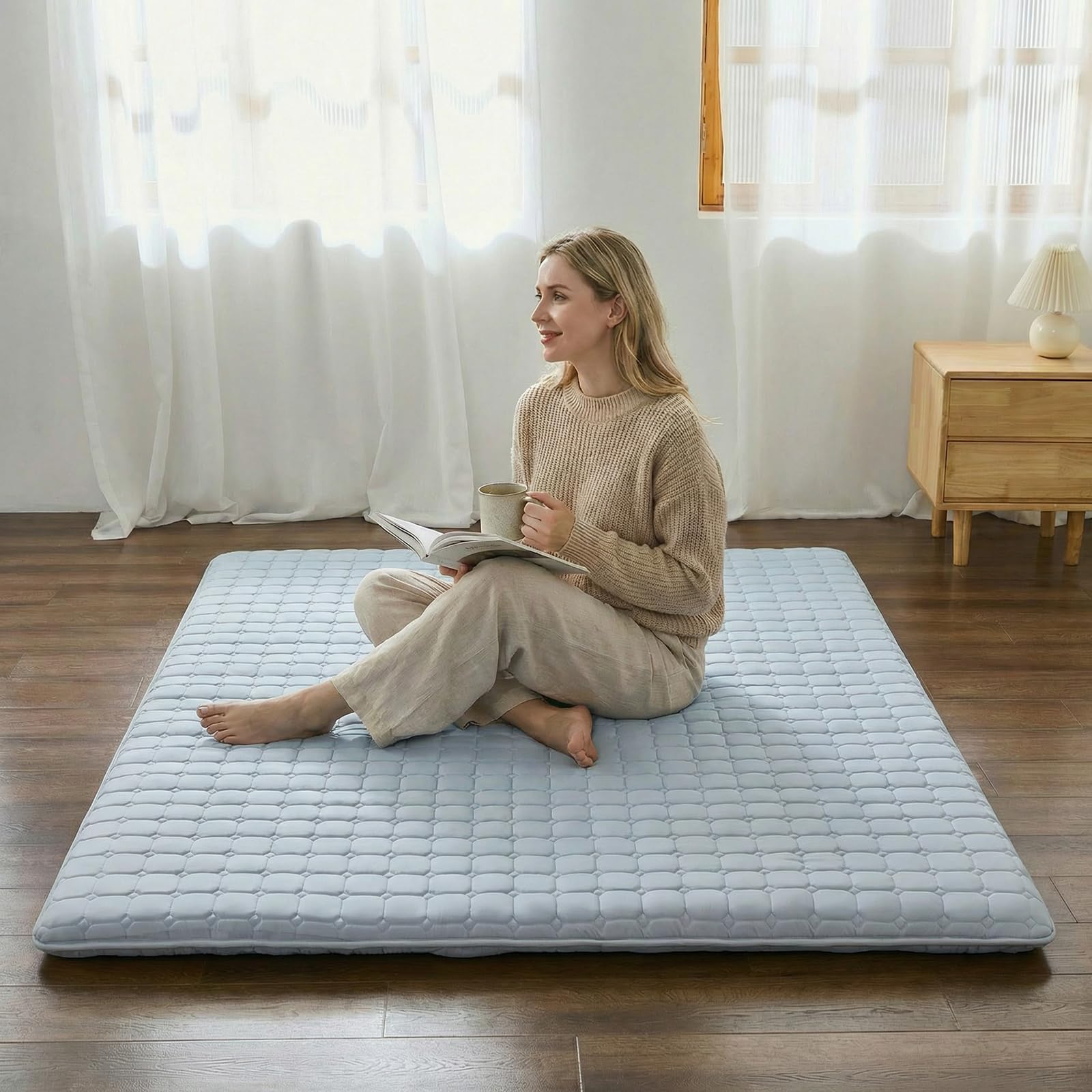 Zelladorra Japanese Futon Mattress, Anti Slip Tatami Mat Suitable for Guest Room, Grey Twin