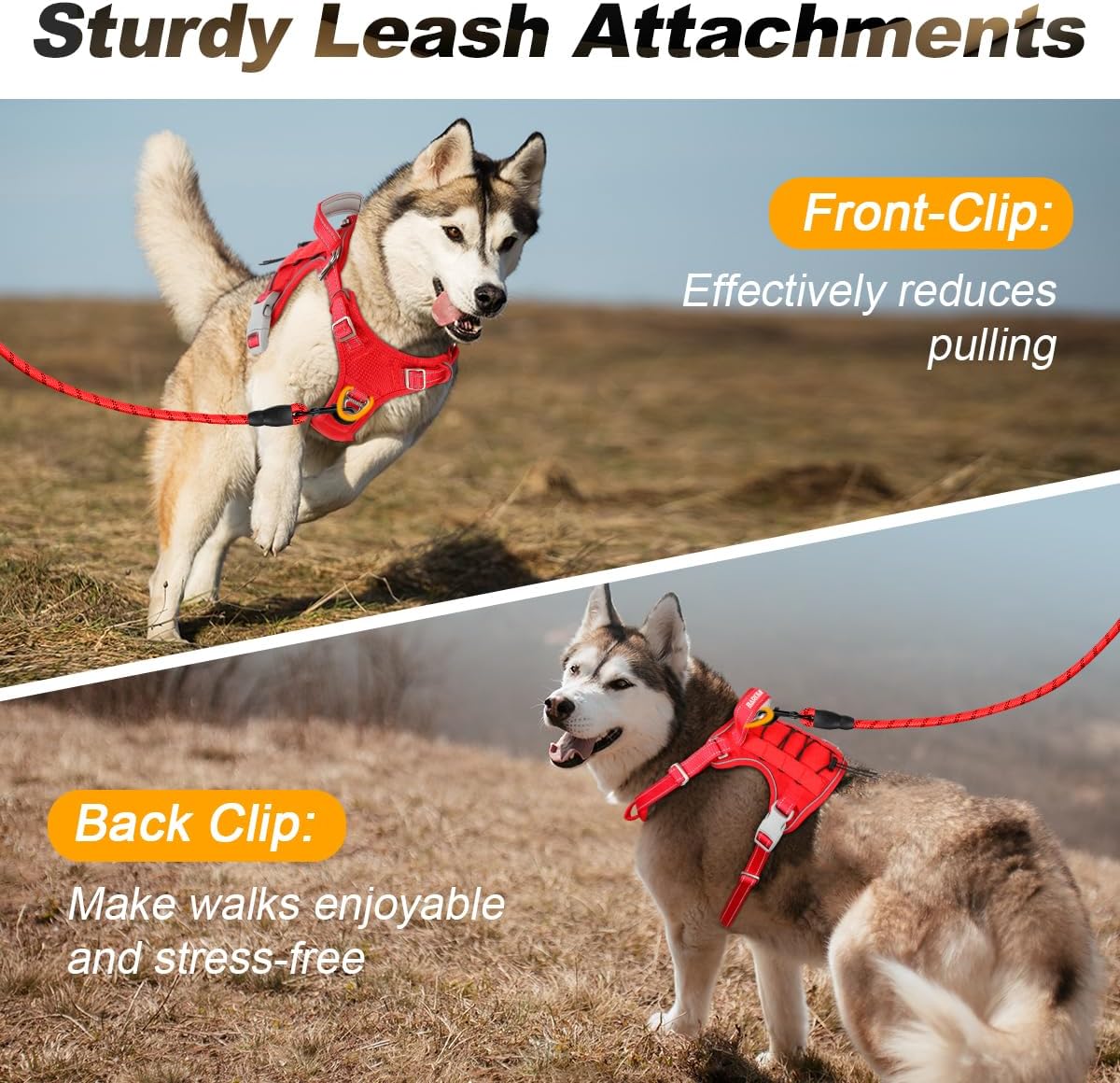 BARKBAY Service Dog Vest Tactical Dog Harness Medium Large Sized Dog No Pull Adjustable Dog Harness Reflective K9 Working Training Easy Control Military Molle System(Red,L)