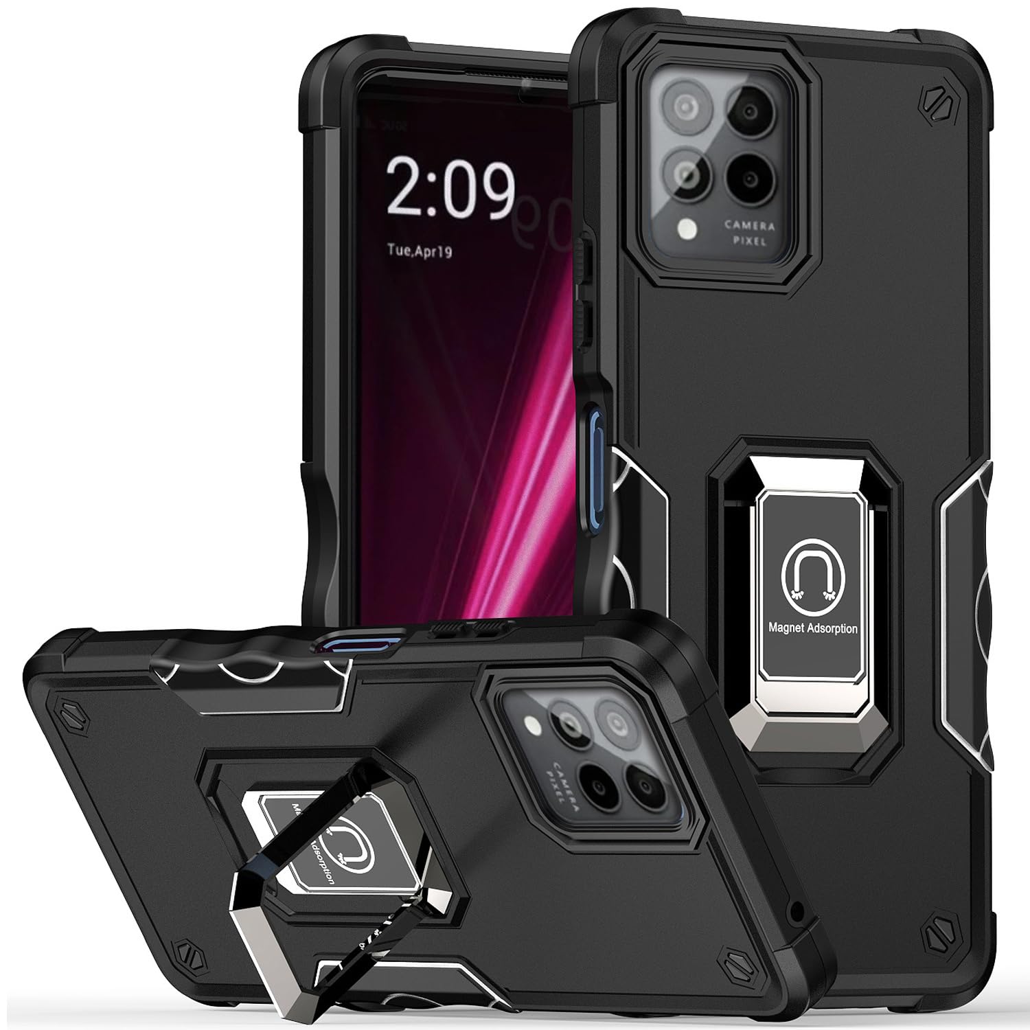 TORRTOWAY Case for T-Mobile Revvl 6 Pro 5G Case Revvl 6X Pro 5G Case with Kickstand Holder Built-in Magnetic Car Mount Shockproof Camera Protective