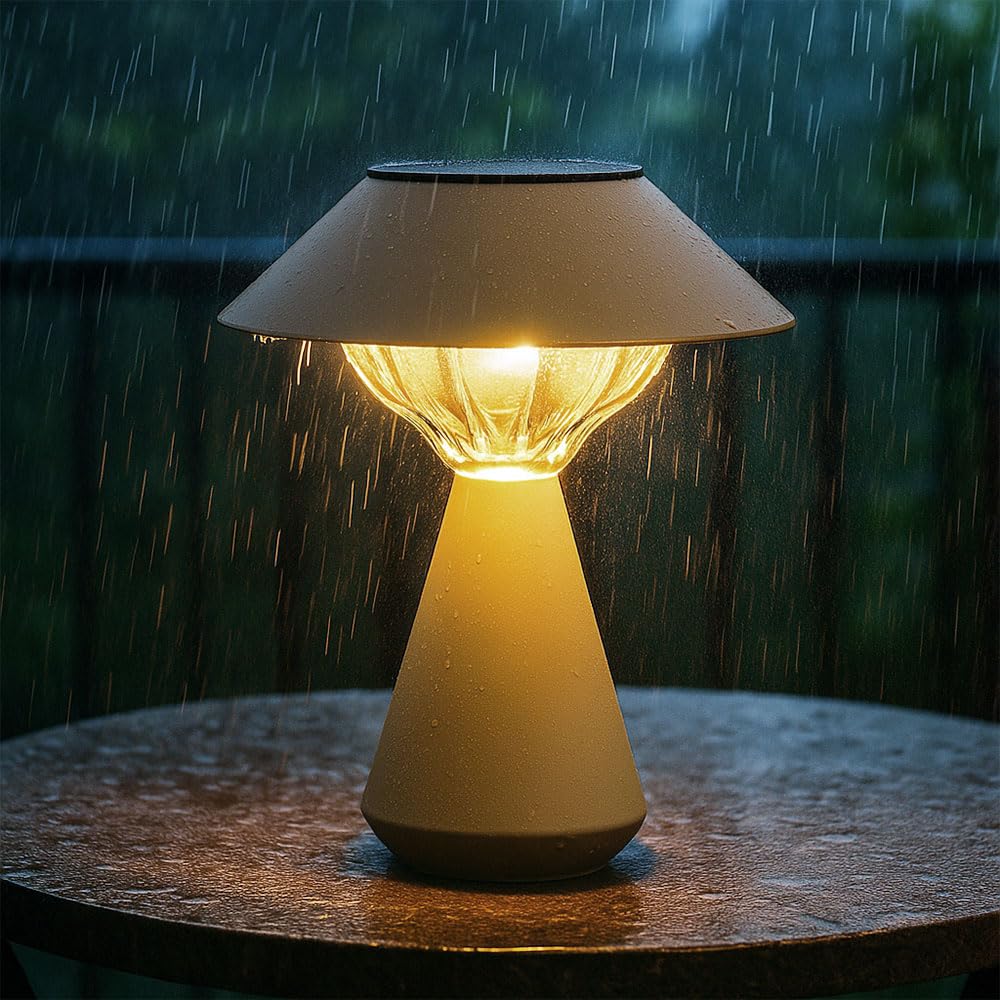 Solarlampe Tischleuchte Außenlampe sandfarben LED Gartenlampe Balkonlampe, Edelstahl, LED 3000K warmweiß, H 23 cm