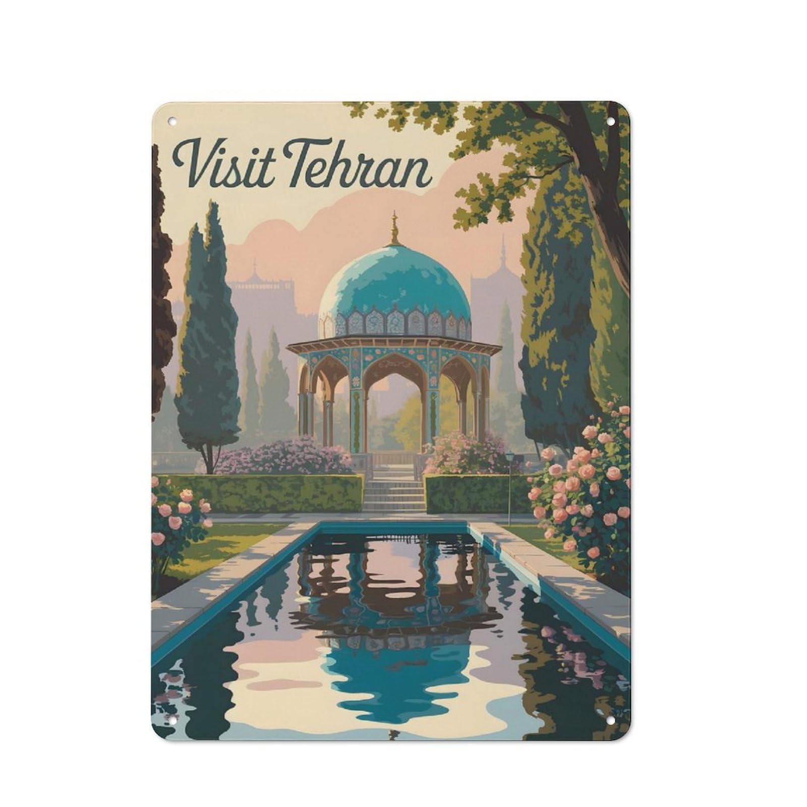 Junmoney Style-10 Tin Wall Plaque 40X30cm With Visit Tehran Travel For Guest Room Or Hallway, For Updating Guest Room And Hallway After Moving