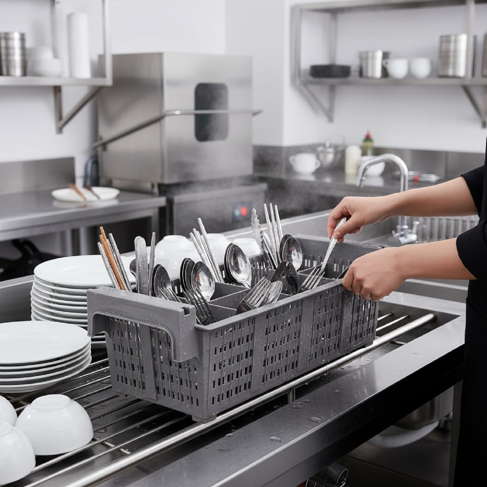 1 estante comercial para lavavajillas, cesta de secado de cubiertos con 8 compartimentos y agujeros de drenaje, soporte para utensilios para uso en cocina y restaurante (16.5 x 8.2 x 5.7 pulgadas