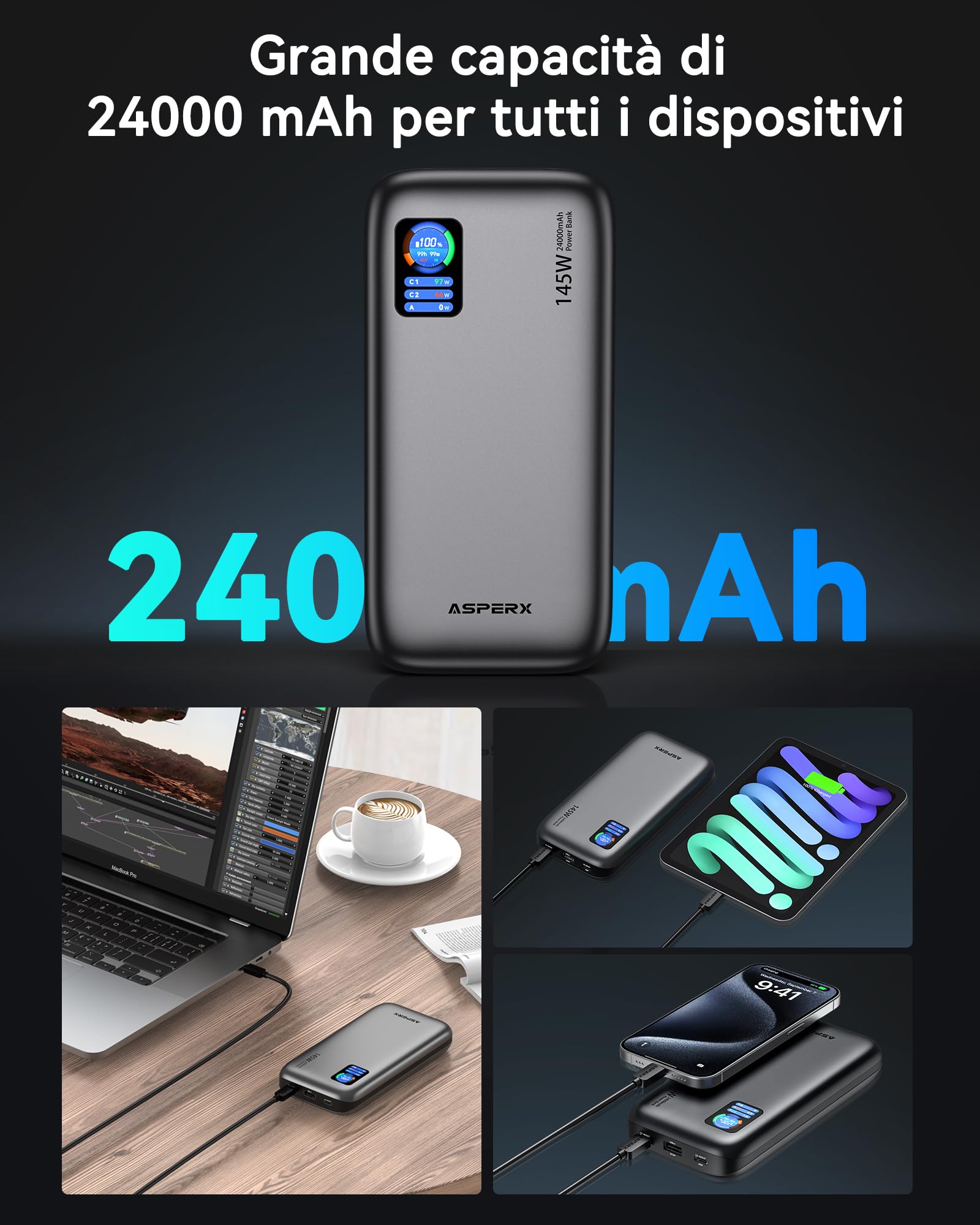 AsperX 100W 24000mAh Laptop Power Bank