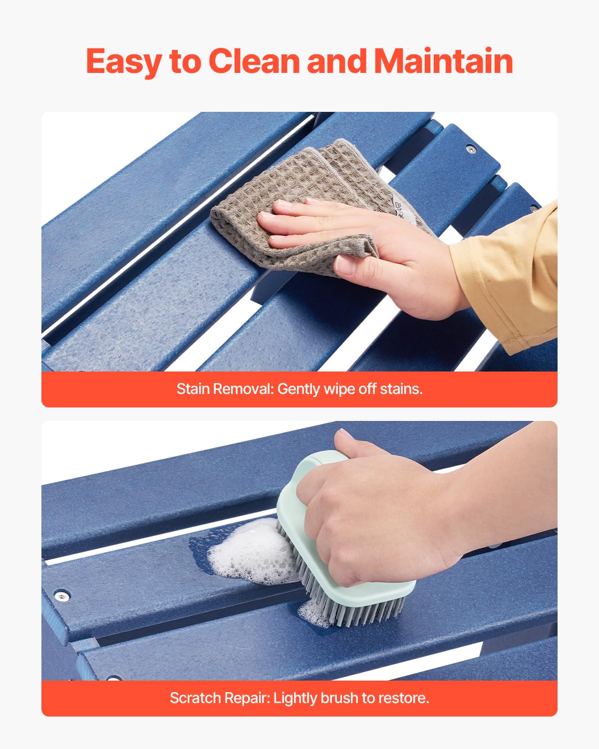 VEVOR 2 PCS Reposapiés Adirondack Plegable de Plástico HDPE 475 x 480 x 350 mm, Reposapiés Adirondack Resistente a la Intemperie para Silla Adirondack para Porches Exteriores, Césped, Patios, Azul