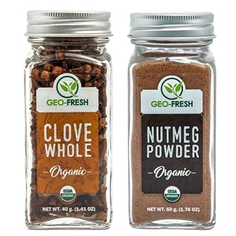 Geo-Fresh Organic Whole Cloves 1.41 oz and Nutmeg Powder 1.76 oz - Ground Nutmeg - Cloves Whole Organic USDA Certified, Non-GMO, Pure Spices for Cooking, Baking & Wellness