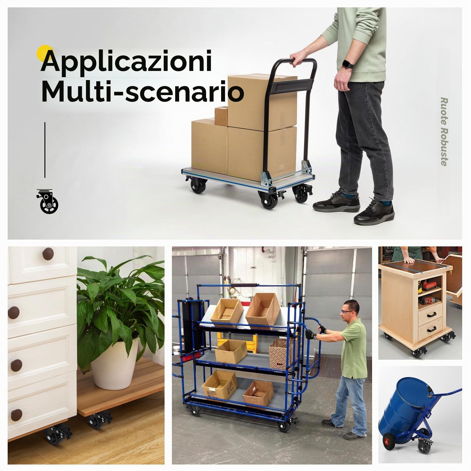 SWAWIS 4Pcs Rotelle Pesanti con Freno, 150mm Ruote per Mobili con Viti, Rotelle Pivotanti Poliuretano, Massimo 800 kg, Ruote per Carrello per Fabbrica Casa Ufficio