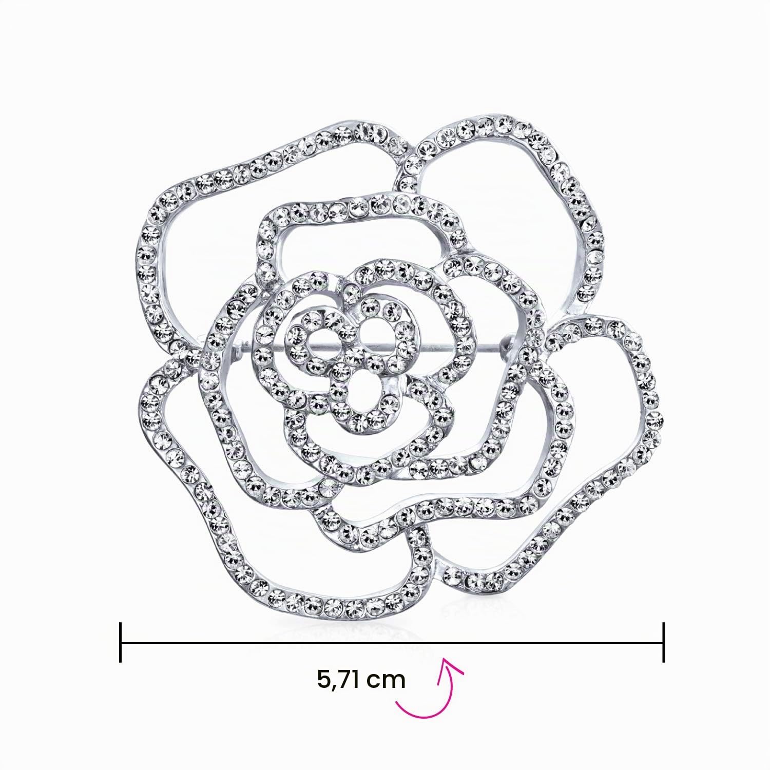 Gran Declaración De Moda Sparkling Fiesta Rosa Flor Forma De Cristal Pave Abrir Boda Broche Bufanda Alfiler Para Mujer Plata Tono Rodio Chapado En Latón