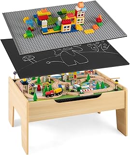 HONEY JOY Train Table, Wooden Kids Activity Table with Storage, 78 Multicolor Pieces, Tracks, Trains, Cars, Toddler Train Table Set with Reversible Tabletop, Gift for Boys Girls Age 3+