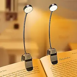 Pacote com 2 10 lâmpadas LED recarregáveis para leitura na cama – Cuidados com os olhos, 3 temperaturas de cor, 3 brilho ajustável, luz de leitura de livro pequena e leve de longa duração para