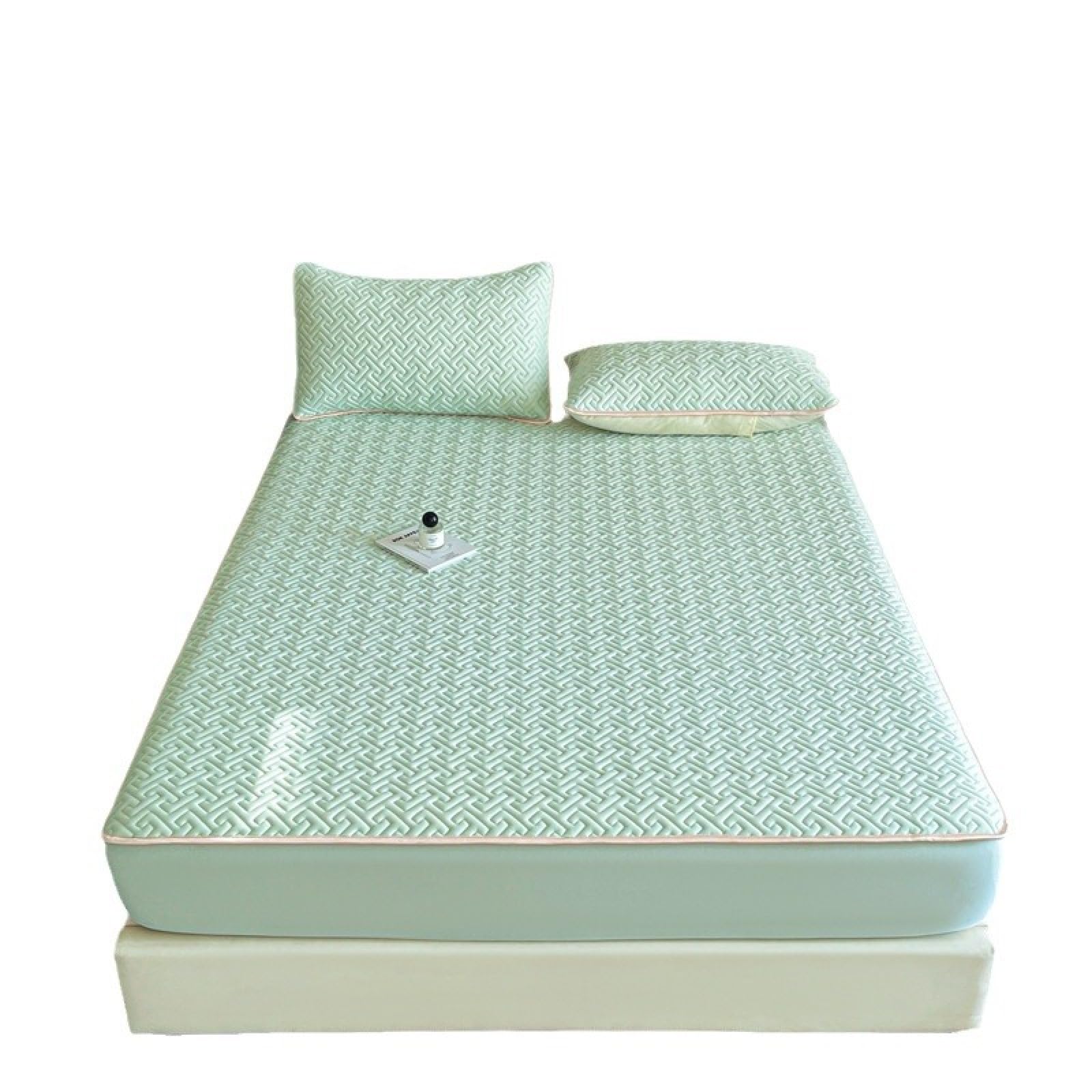 Cómoda y Transpirable,Juego de sábanas ajustables y fundas de almohada de látex de seda fría de verano, protector de colchón de color sólido de seda fría lavable, gris, 180 x 200 cm (3 piezas)
