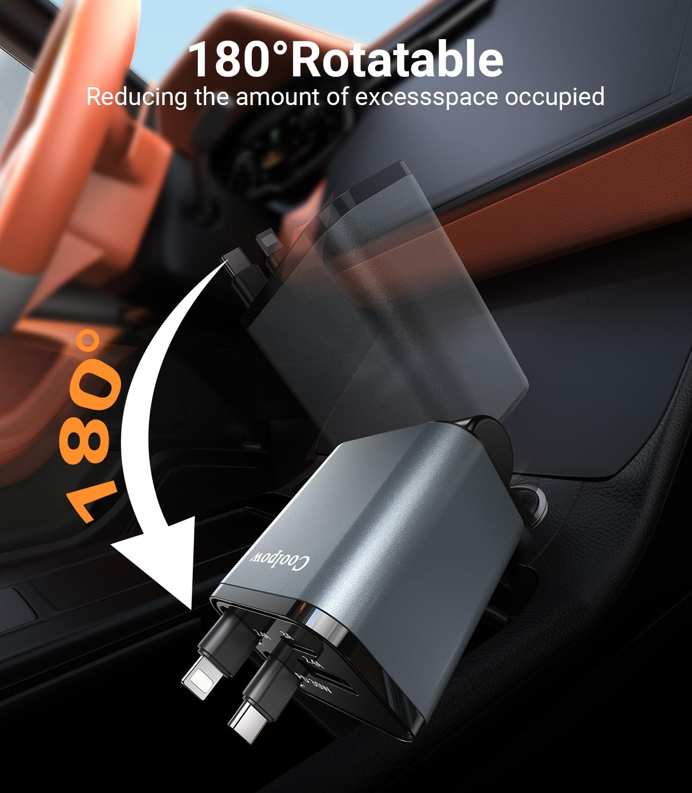 4 EN 1 Cargador Coche USB C, 69W Cargador Mechero Coche【180° Plegable】 Car Charger Adaptador Móvil Coche con 2 Cables Retráctiles para iPhone 16/15/Samsung S25/S24/iPad/GPS