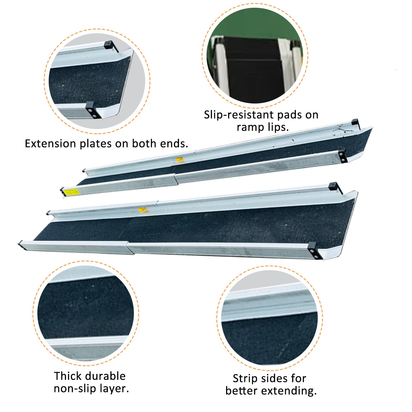 Rampa Telescópica para Silla De Ruedas De 2,13 M (7 Pies) Ajustable, Portátil, De Aluminio, con Umbral, Plegable, para Scooter De Movilidad, con Superficie Antideslizante, 7FT