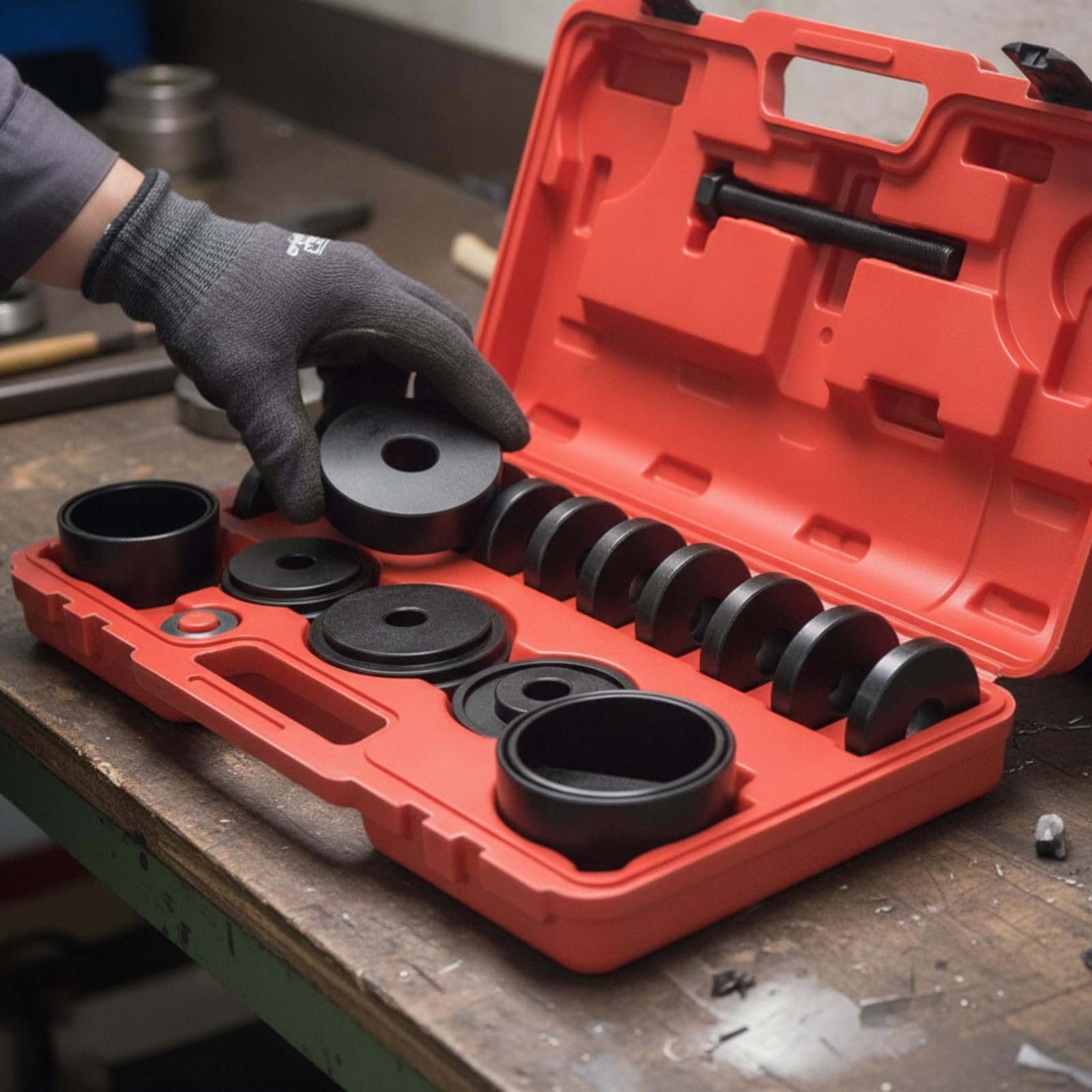 Juego de Extractor de Buje de Rueda y Cojinete Automotriz Kit de con Adaptador y Múltiples Manguitos Estructura de Aleación Duradera Apto para Servicio en Taller Mecánica Flotas