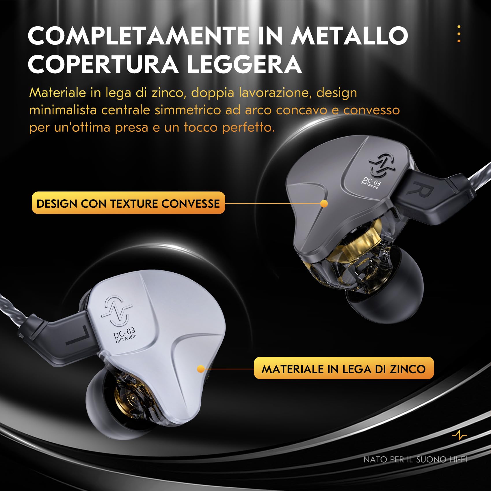 Yinyoo CCZ Sonata DC03 HiFi In Ear Monitor Auricolari, 10mm Magnete Driver Dinamico Cuffie Sportive IEM da Gioco ad Alta Fedeltà Auricolari con Cavo a 2Pin per Regalo PC Audiofilo (con microfono)