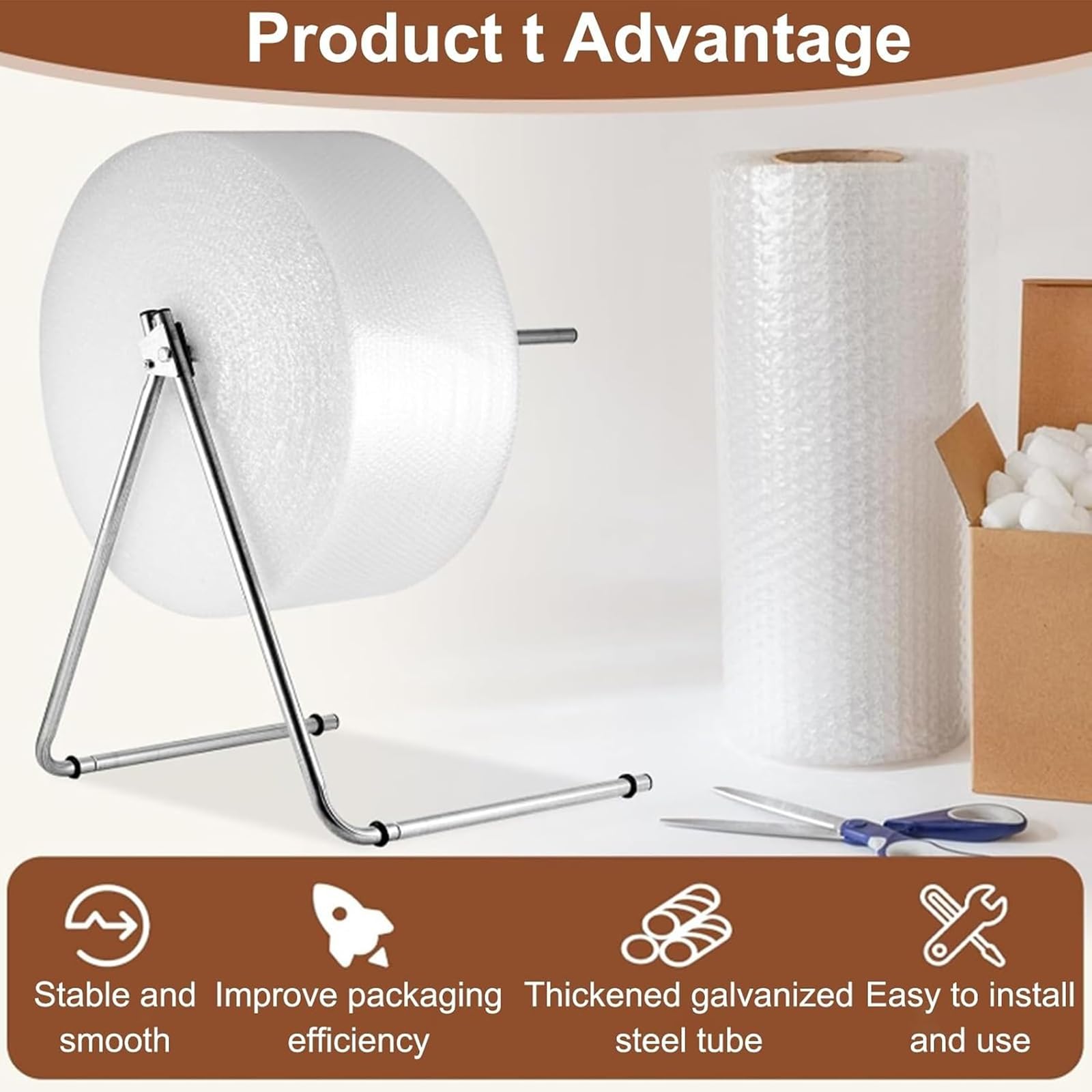 NGARY Stazione di Imballaggio Industriale con Film, Supporto Pieghevole per Pluriball con Regolazione della Tensione, Stabile E Resistente alla Ruggine, Adatto per Imballaggio, 45CM