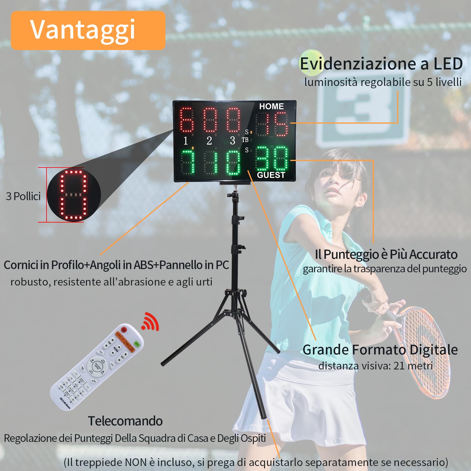 YZ Tabellone Segnapunti, Portatile Segnapunti Padel, 10 Cifre Elettronico LED Scoreboard con Telecomando, Segnapunti Pallavolo Tabellone Segnapunti Elettronico für Gioco Tennis all'Interno all'aperto