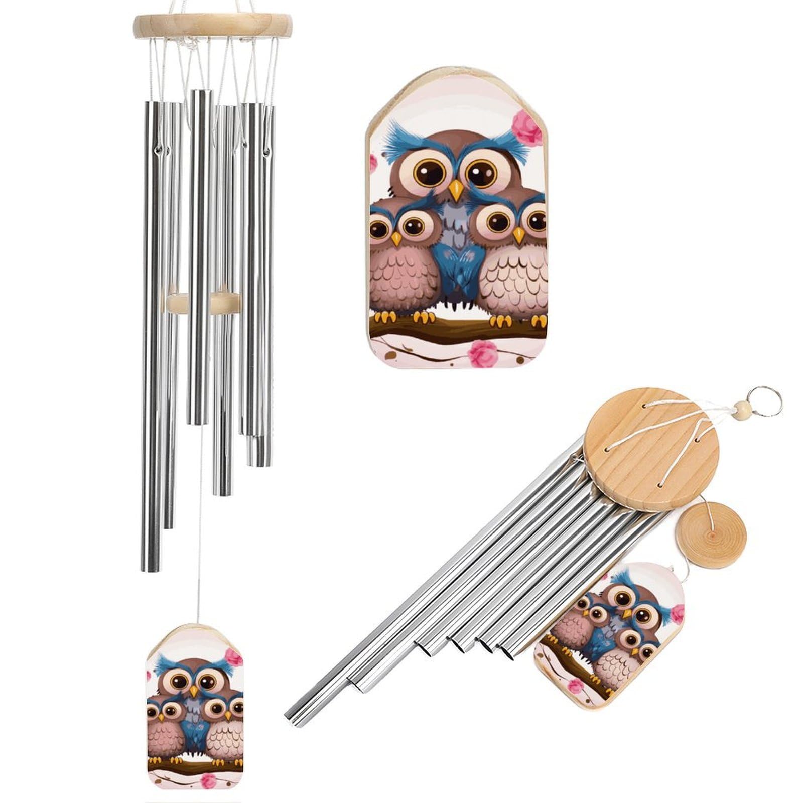 Cute Owls Wind Chimes for Outside House Warming Gifts, Deep Tone Soothing Melodic Tones Windchimes, Memorial Wind Chime for Home Garden Decoration Aluminium Large Wind Chimes