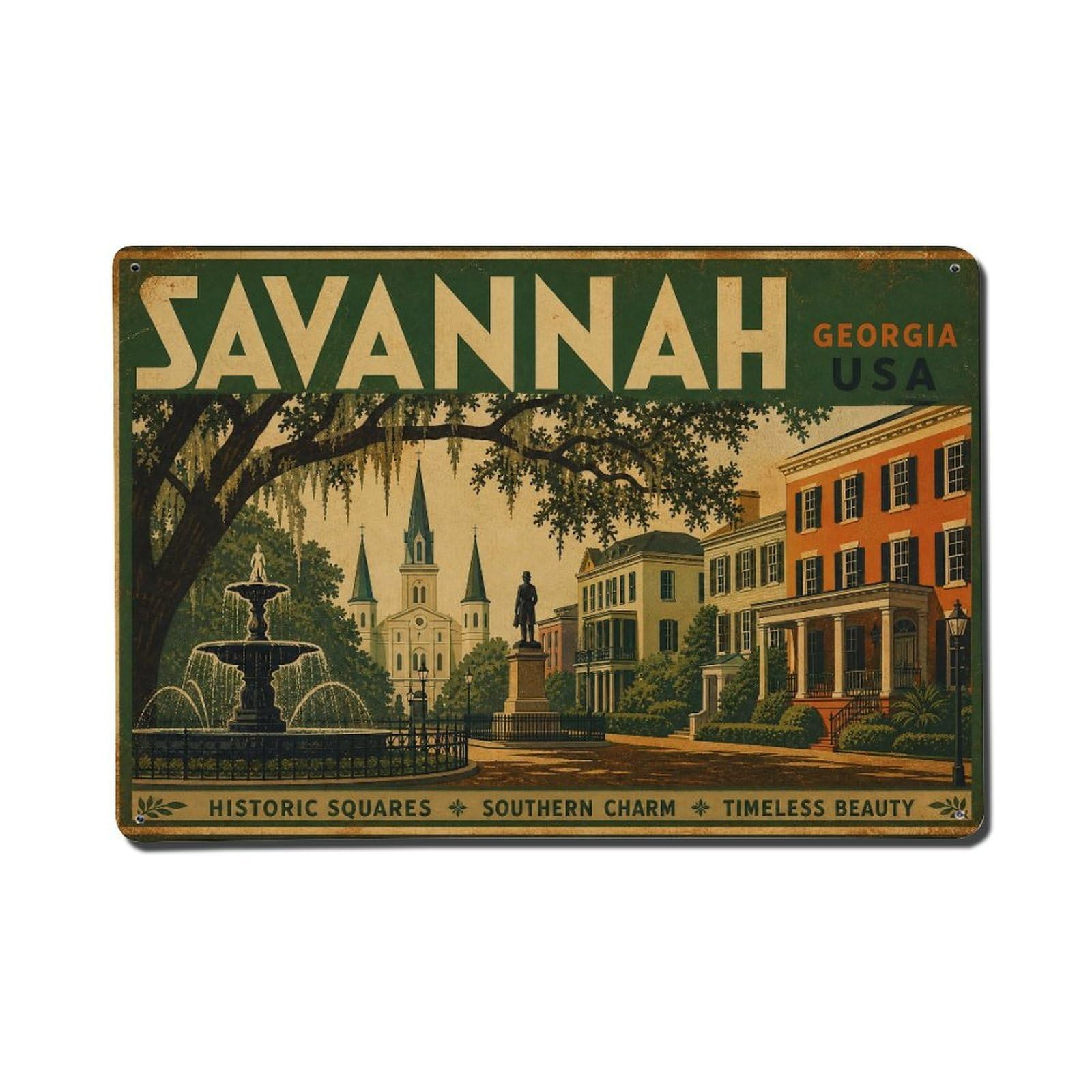 Huiyhb 8X12inch(20X30cm) Vintage Travel Usa Savannah Metal Tin Sign