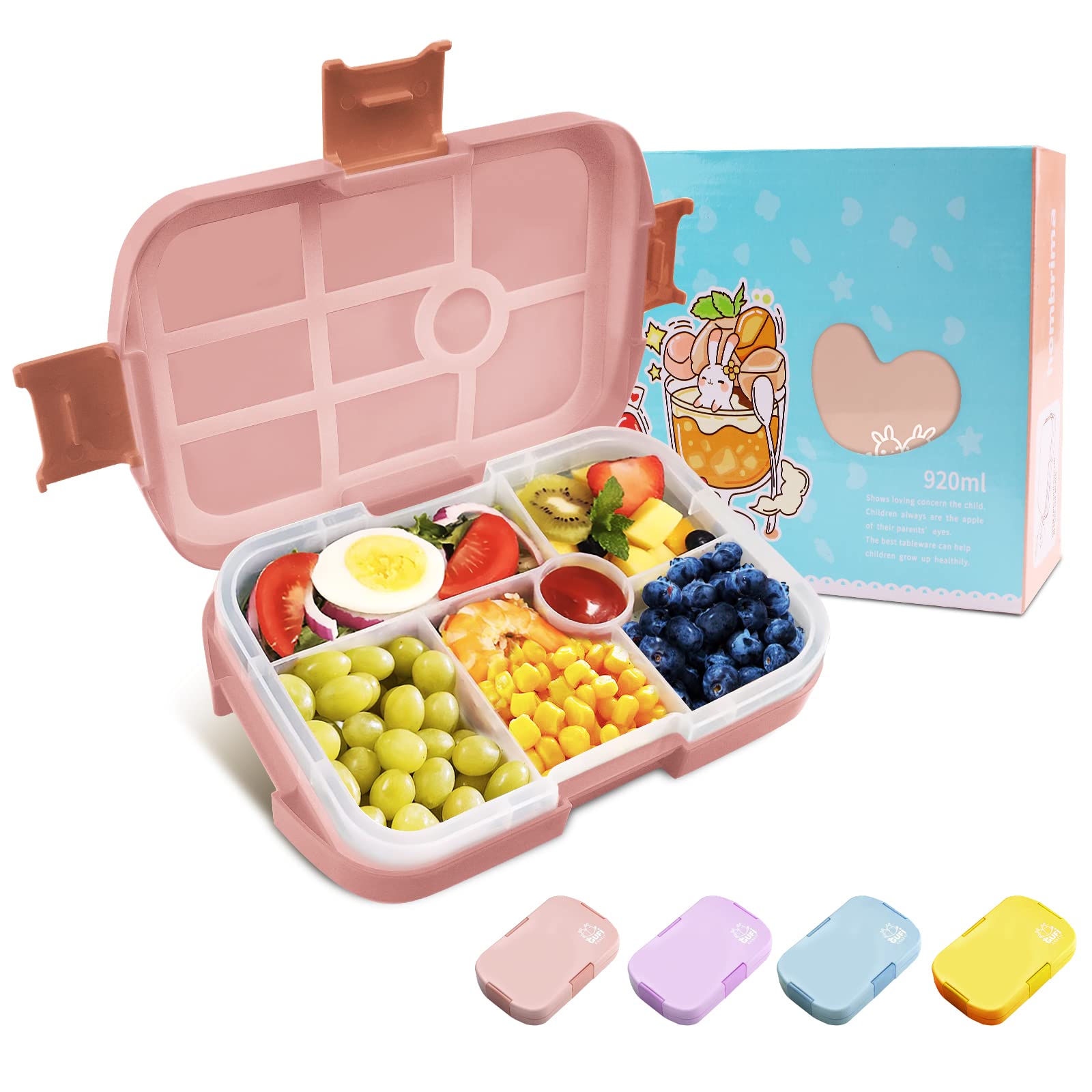 Homtibrm Bento Lunchbox 920 ml, Brotdose Kinder mit 6 Fächern, Vesperbox Jausenbox für Kinder, Mädchen, Jungen, Erwachsene, Arbeit, Schule (Rosa) Küche, Haushalt & Wohnen