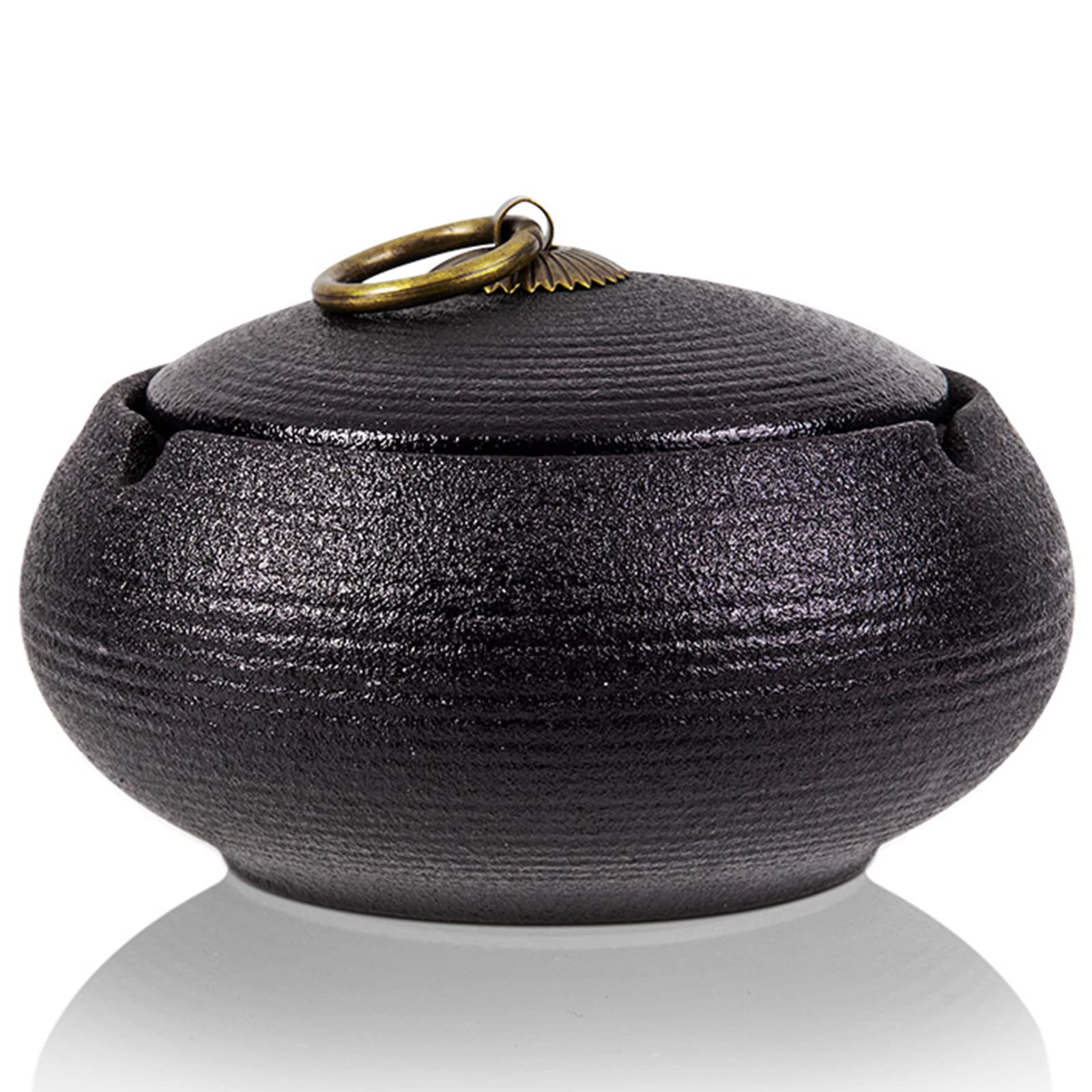 Ashtray with Lids, Windproof Ceramic Ashtray for Cigarette, Cigarette Ashtray for Indoor or Outdoor Use，Vintage Ashtray for Home Office Decoration, Bar, Cafe, Hotel (Black)