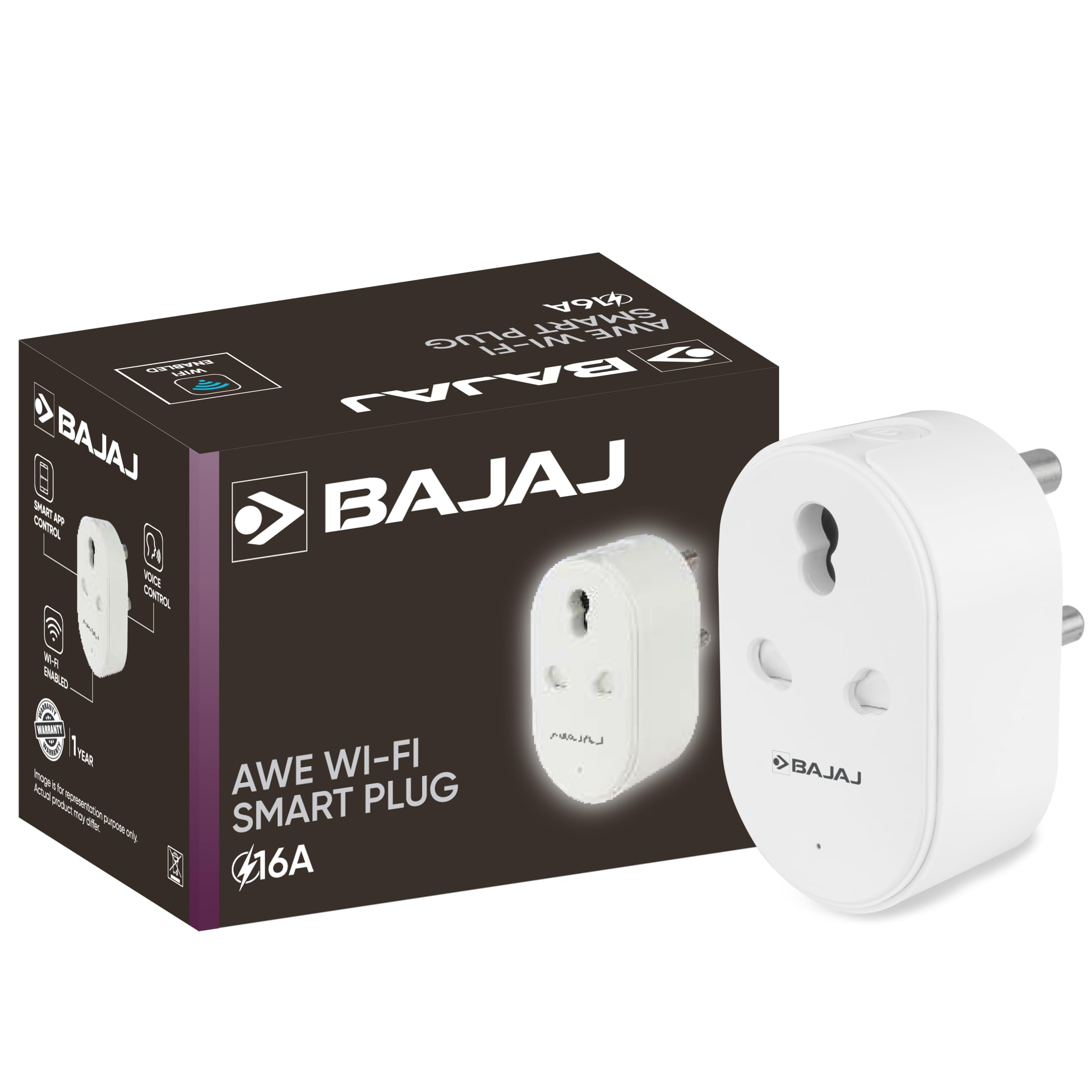 AWE Wi-Fi Smart Plug 16A | 2 Star Rated | Energy Efficient | Over Charge Protection | Energy Consumption Monitoring & User Friendly | 6 Months Warranty (Pack Of 1, White)