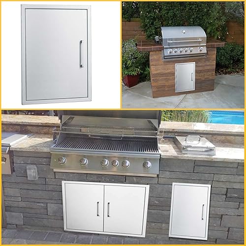 Miniatura 5 de Puerta de acceso para barbacoa, acero inoxidable, tamaño total 17 pulgadas de ancho y 23 pulgadas de alto, puerta individual, reversible, abierta a