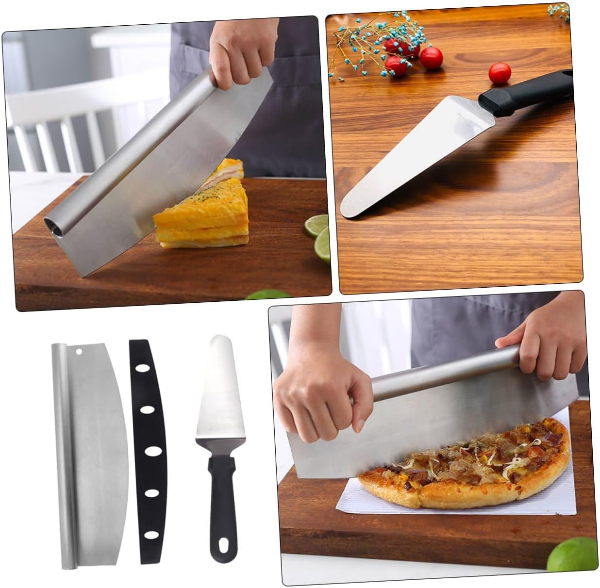 2pcs Pizza Cutter and Stainless Steel Spatula Set with Pp Sheath, Multifunctional Kitchen Baking Tool for Pizza Slicing and Transferring