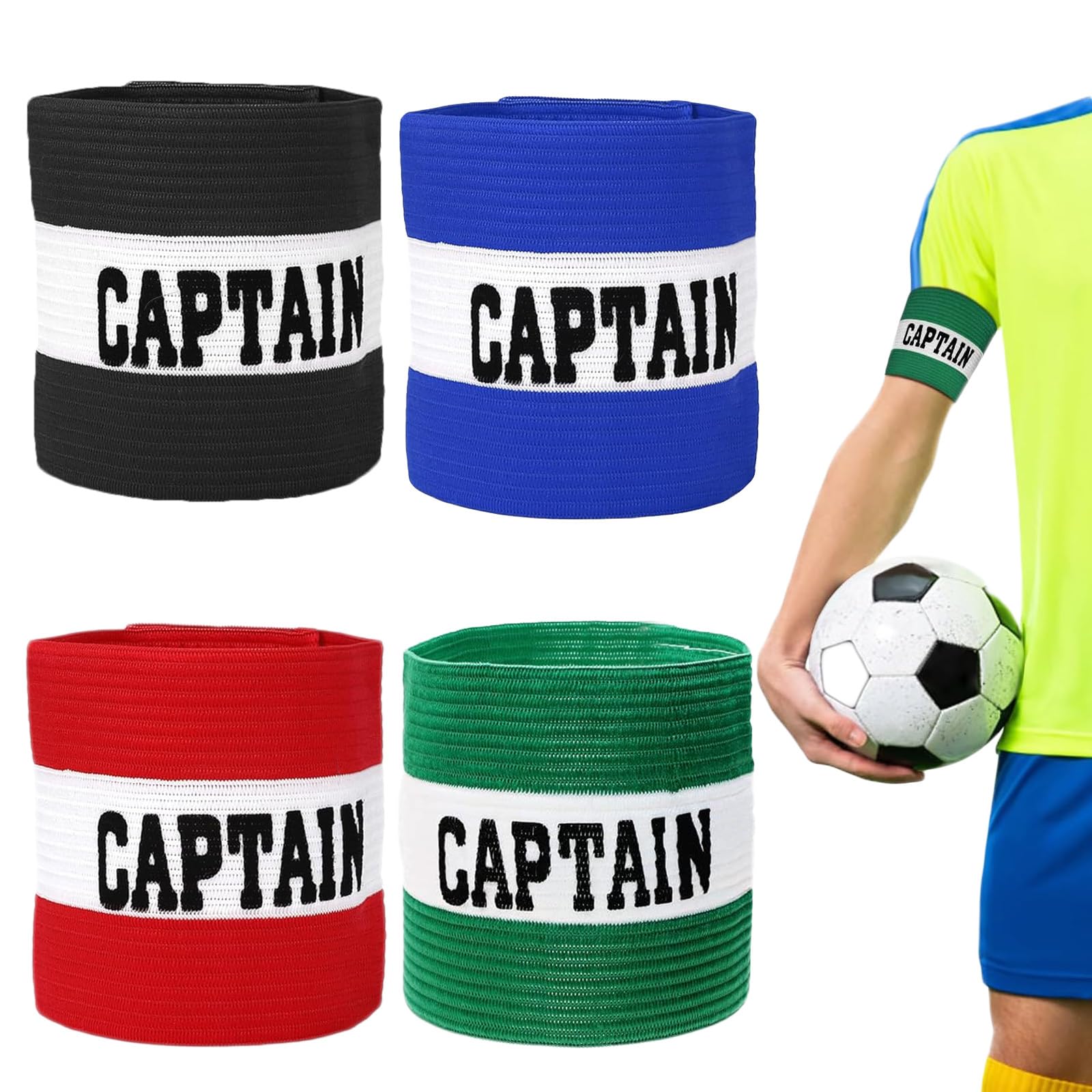 JISRKP 4 Pcs Captains Armband, Captain Armband Football, Captain Armband Football, Adjustable Football Captain Armbands Multicolor Elastic Sports Arm Bands for Football Training, Adult