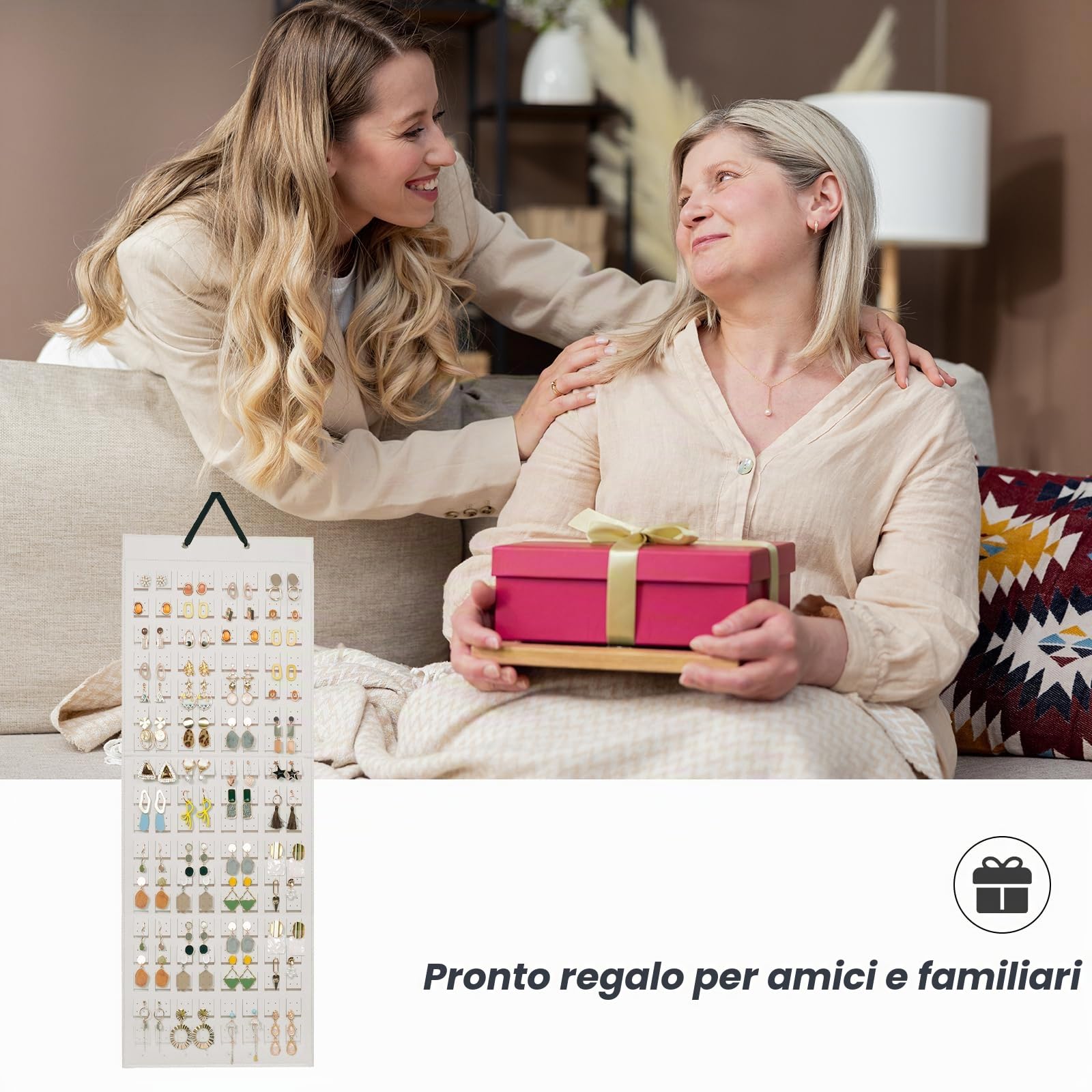 Lolalet Porta Orecchini Organizer, Porta Orecchini da Appendere 608 Fori per Orecchini -Beige, 1 Pezzi