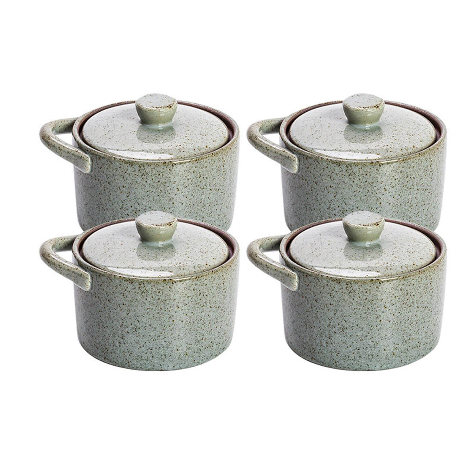 Zykuosus 4pcs Small Covered Stewpot Wave Pattern Ceramic Bowl with Lid for Soups Noodles Desserts and More Japanese Style Microwave(White,350ml)