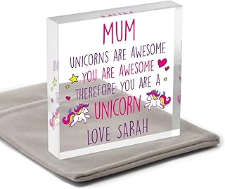 Unicorn Gifts For Mum Daughter Sister Kids - PERSONALISED Gifts for Mum, Mummy, Nanny - Mothers Day Gifts - Mum Mummy Birthday Gifts - Christmas Gifts for Mummy Mum - With Grey Bag