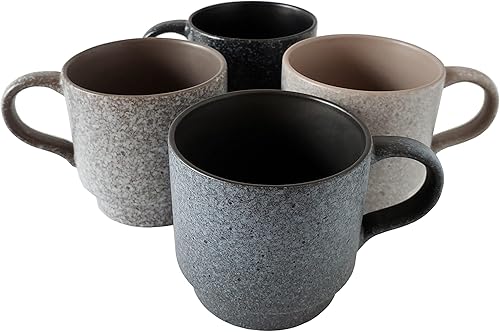 Miniatura 3 de Tazas de café clásicas apilables de cerámica de 14 onzas, varios colores, juego de 4 tazas apilables duraderas que ahorran espacio con acabado