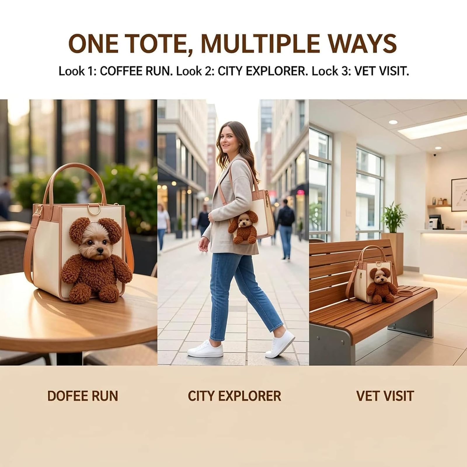 Hundetragetasche, Teddybär-Hundetragetasche für kleine Hunde und Katzen, 2-in-1 multifunktionale Haustier-Tragetasche mit Plüsch und pelzigen Ohren, tragbare praktische Reisetasche für Spaziergänge