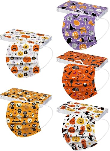 DANONI 50 máscaras desechables de Halloween, diseños de fantasmas de calabaza, 3 capas, transpirable, protección facial completa para mujeres y disponible en Yaxa Peru