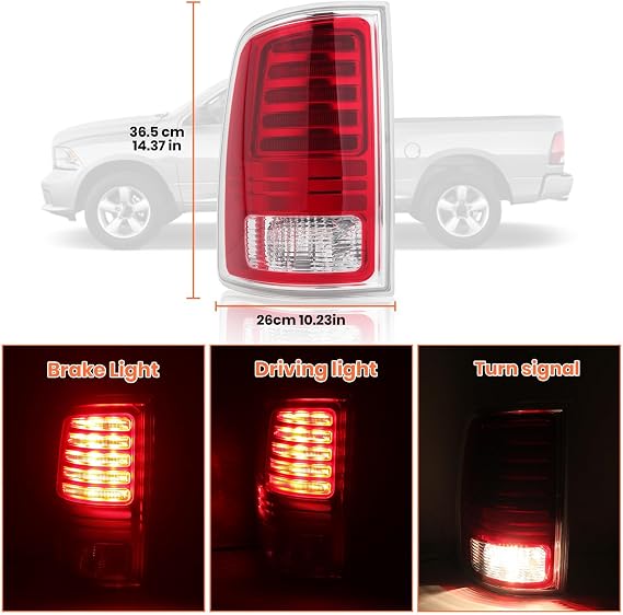 Ram LED Tail Light Assembly Compatible with 2013 2014 2015 2016 2017 2018 Dodge Ram 1500 2500 3500 Left Driver Side Led Taillight with Bulb Replaces 68093079AB, 68093079AC, CH2801202