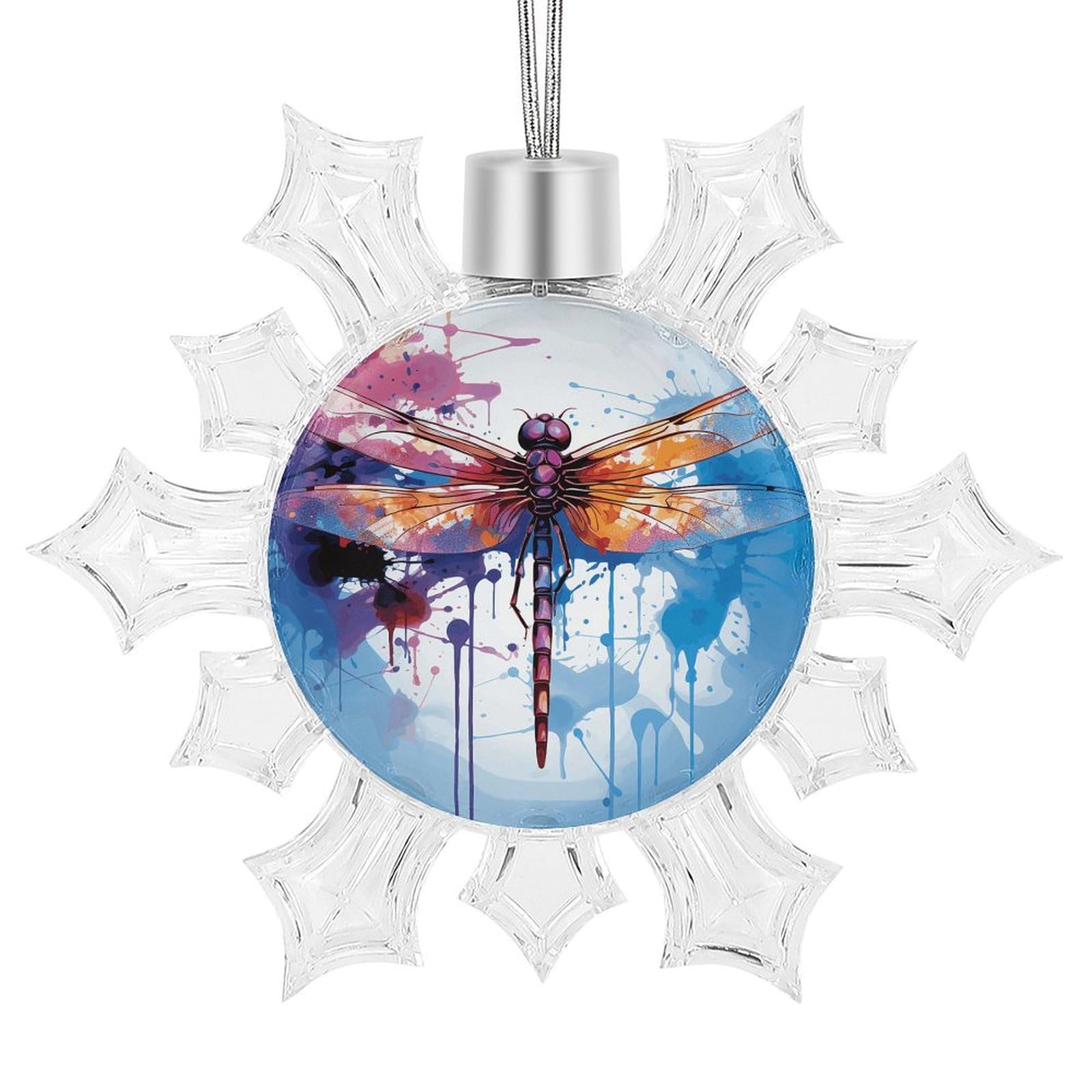 Snowflake Christmas Tree Ornaments,Colorful Abstract Dragonfly Printed Snowflake Pendants Xmas Trees Hanging Ornaments for Christmas Tree Home Decoration