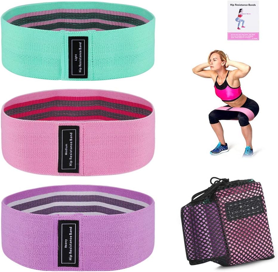 Resistance Workout Hip Exercise Bands 3 Sets Booty Bands Ladies Resistance Bands Exercise Loops HIP Circles Booty Glute Butt Fabric Fitness Butt -Heavy Strength Fitness Bands for Abs, Squats, Legs