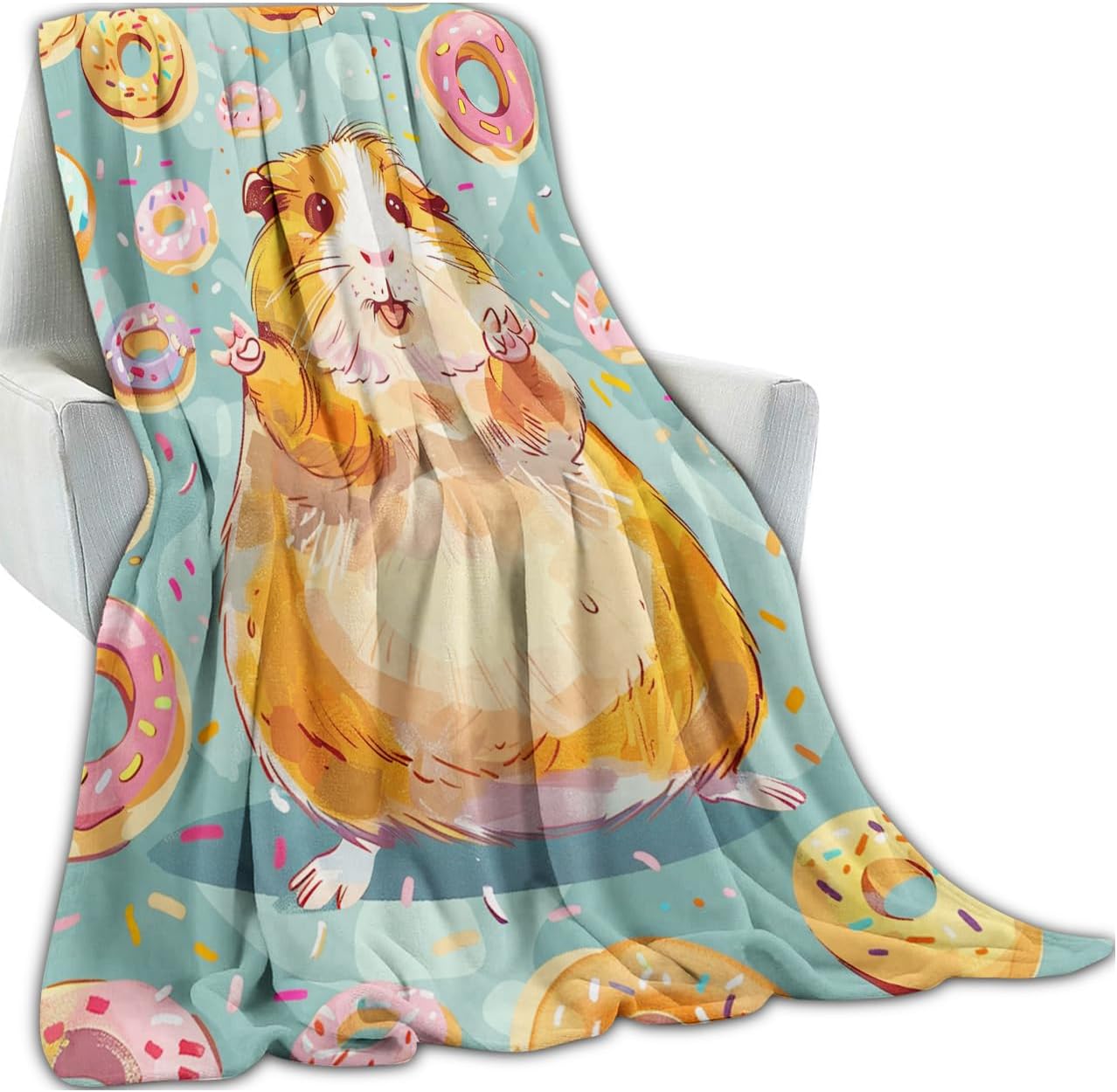 Cute Playful Hamster Blanket Gifts for Boys Girls Kids, Colorful Donut Happy Orange Fat Pet Throw Blankets for Sofa Office Couch Room Decor, Cozy Lightweight Warm Soft Throws, 60x80 in