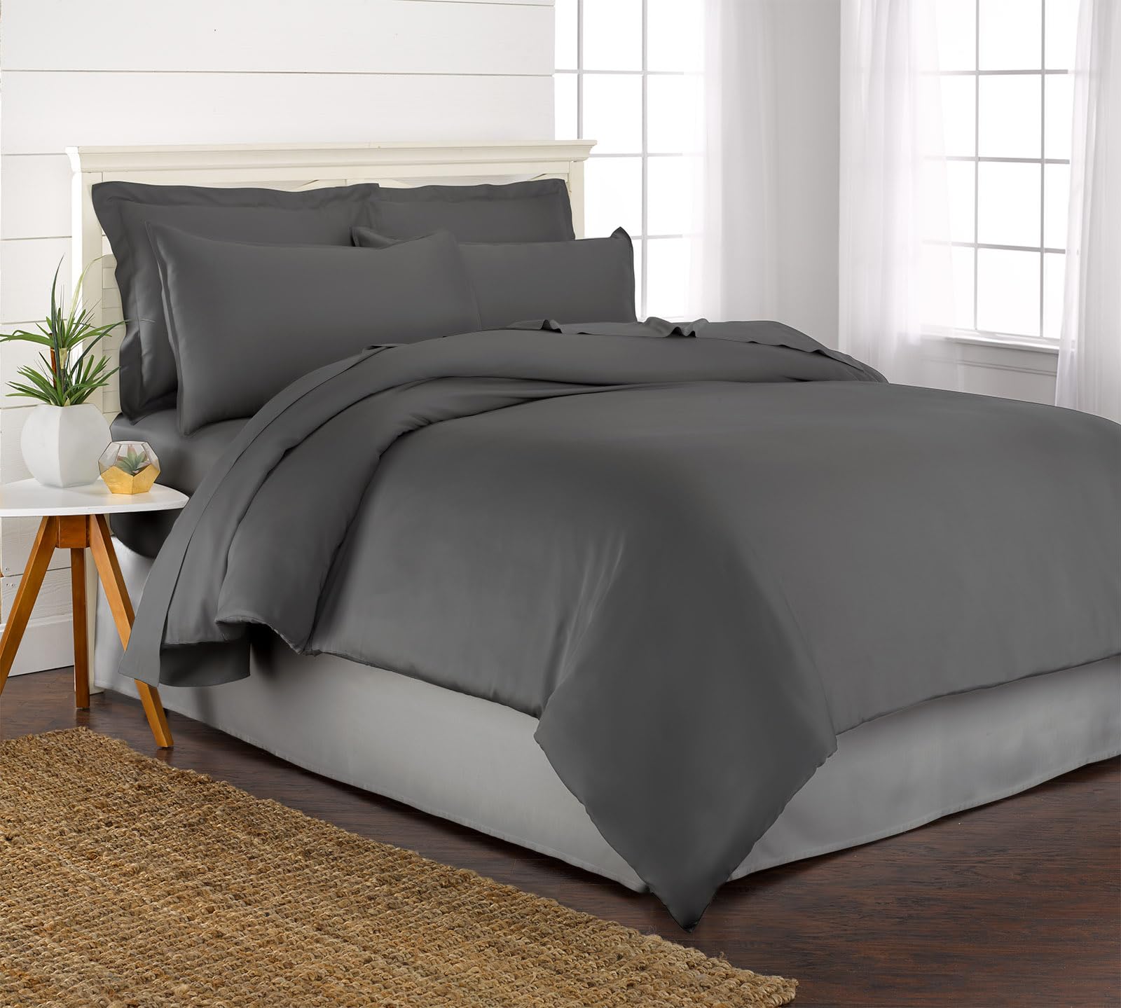 Queen Duvet Cover by Pure Bamboo, 3 Piece Set, Genuine 100% Organic Viscose Derived from Bamboo, Luxuriously Soft and Cooling, 2 Pillowcases (Queen, Charcoal)