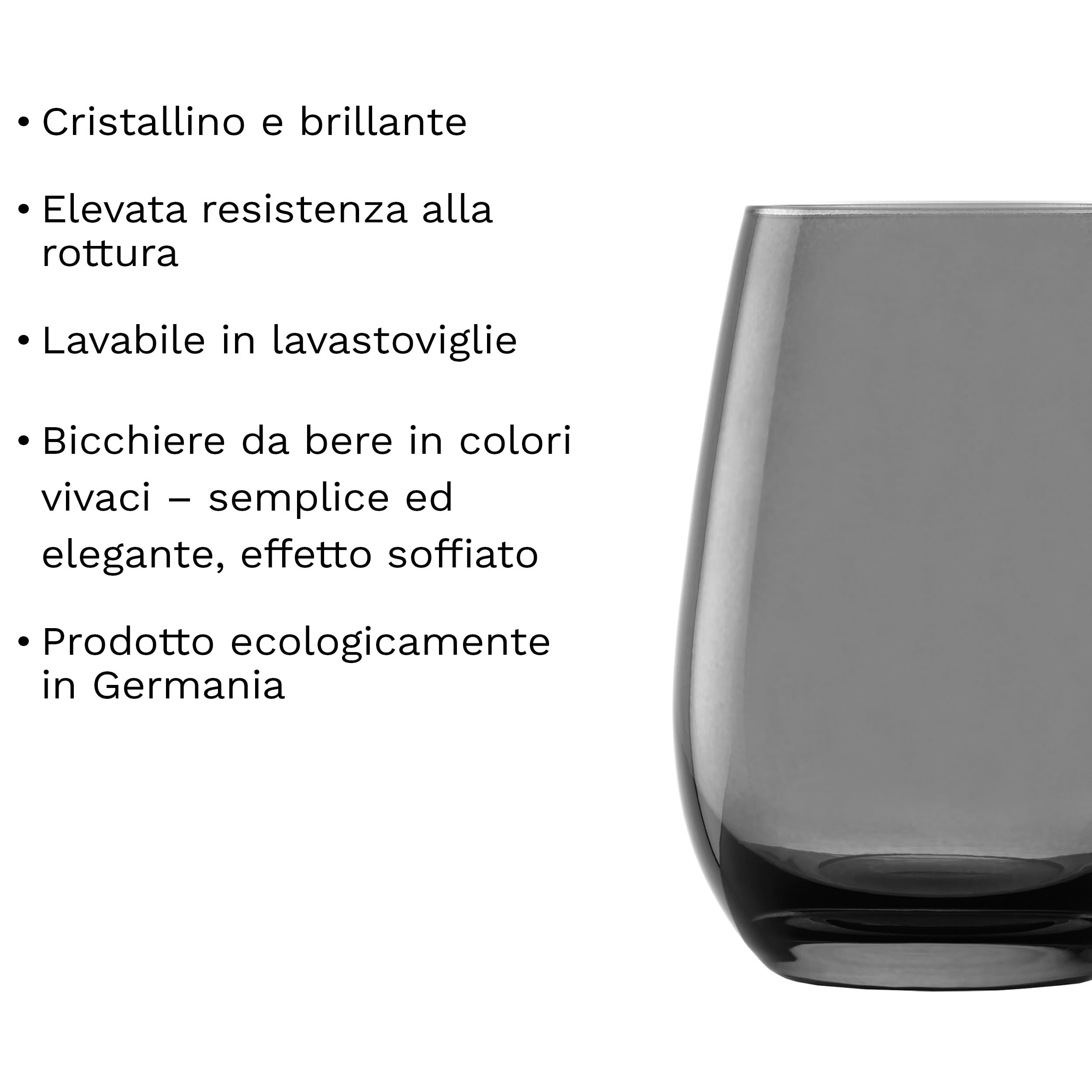 Stölzle Lausitz Bicchieri Acqua Elements Grigio Fumo Set 6 – 465 ml Tumbler in Cristallo per Acqua Succo e Cocktail – Resistenti agli Urti Lavabili in Lavastoviglie – Eleganti Bicchieri Multiuso