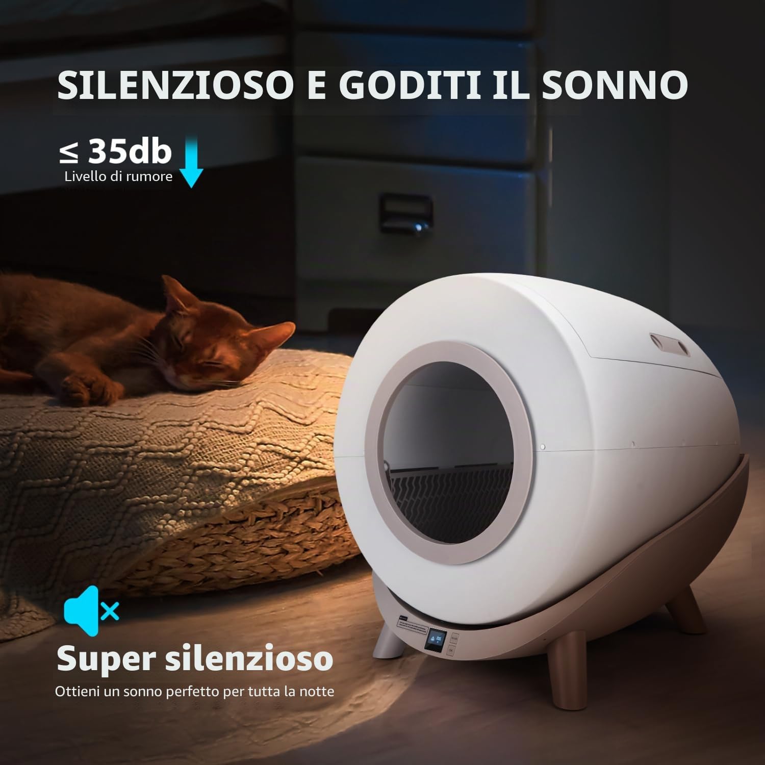 Nobleza - Lettiera Gatto Autopulente, Antiodore Lettiera Automatica Autopulente con App 80L, Cassetta Autopulente WiFi per Più Gatti, Sacchi Spazzatura Inclusi