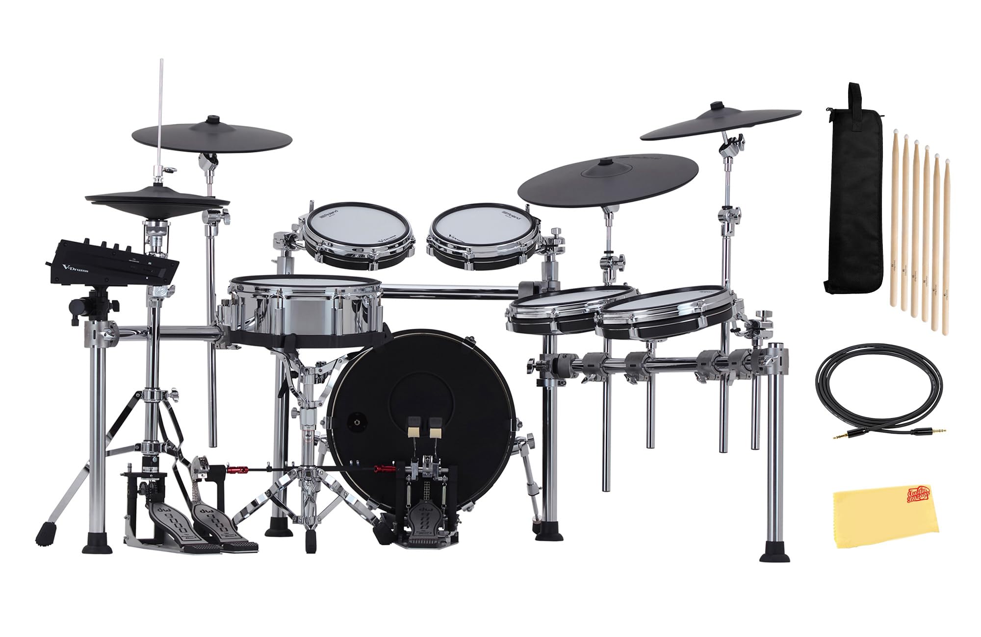 Roland TD716 V-Drums Electronic Drum Set Bundle with Audio Cable, Drumsticks, Drumstick Bag, and Austin Bazaar Polishing Cloth