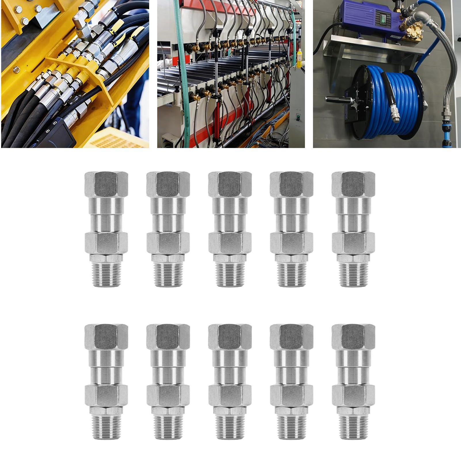 Akozon 10 szt. Złączki do Węży Hydraulicznych 3/8 Cala NPT, Złącze Obrotowe