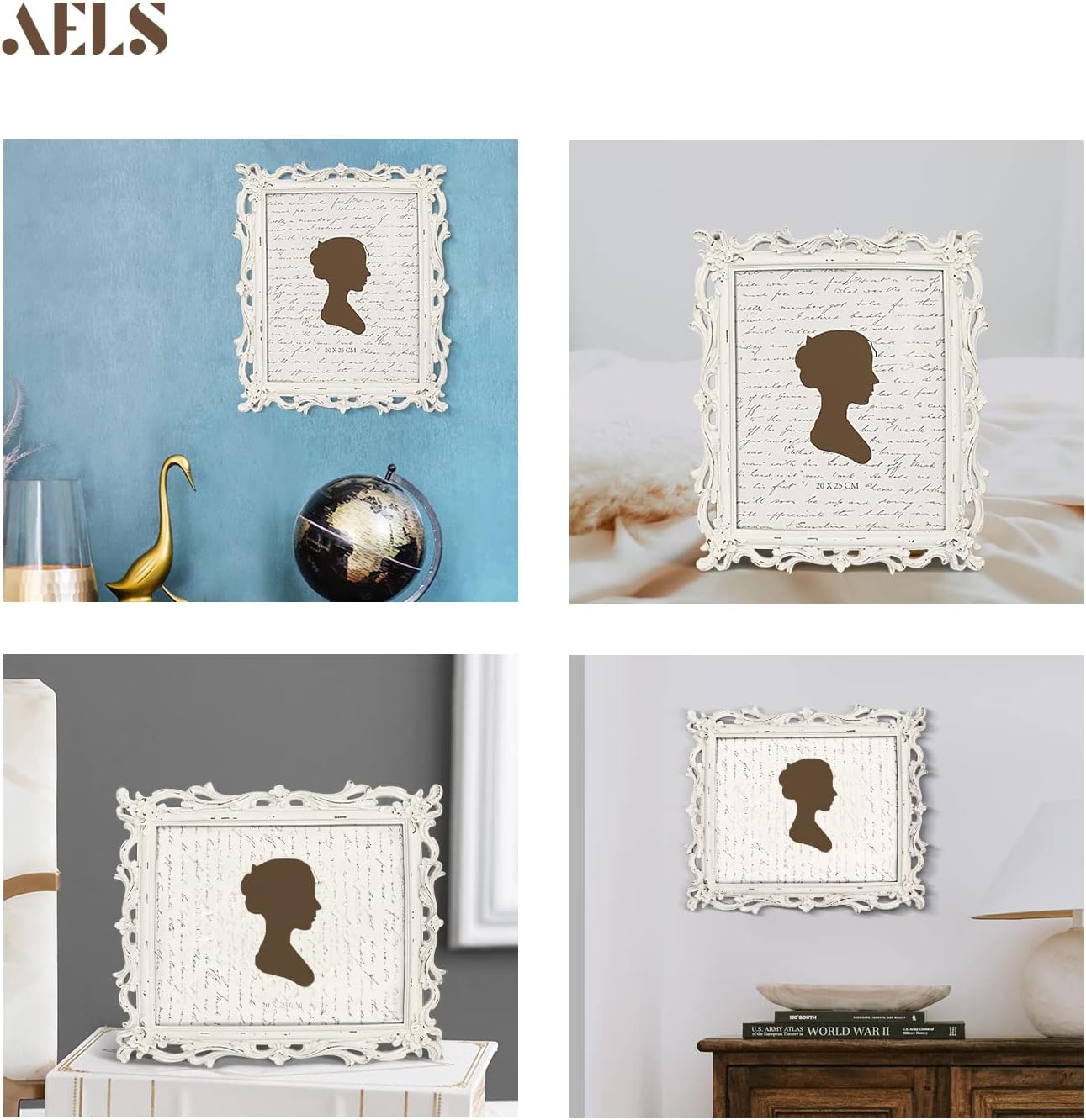 AELS 8x10 Inch Vintage Picture Frame, Elegant Antique Photo Frames with Glass Front, Photo Display, Tabletop Wall Hanging, Gift Ideas, Off White