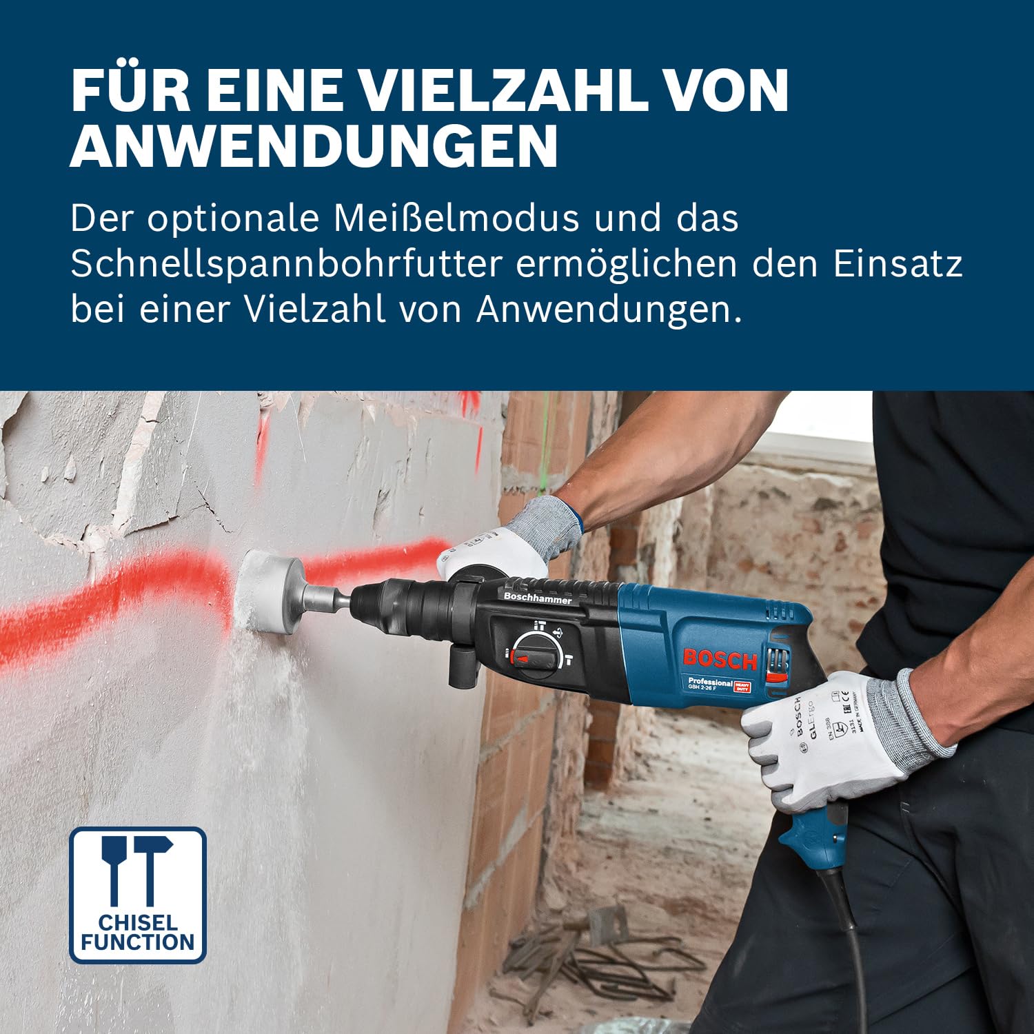 Bosch Professional Bohrhammer GBH 2-26 F (Leistung 830 Watt, Wechselfutter SDS-plus, inkl. Zusatzhandgriff, Tiefenanschlag, Maschinentuch, Schnellwechselbohrfutter, Handwerkoffer)
