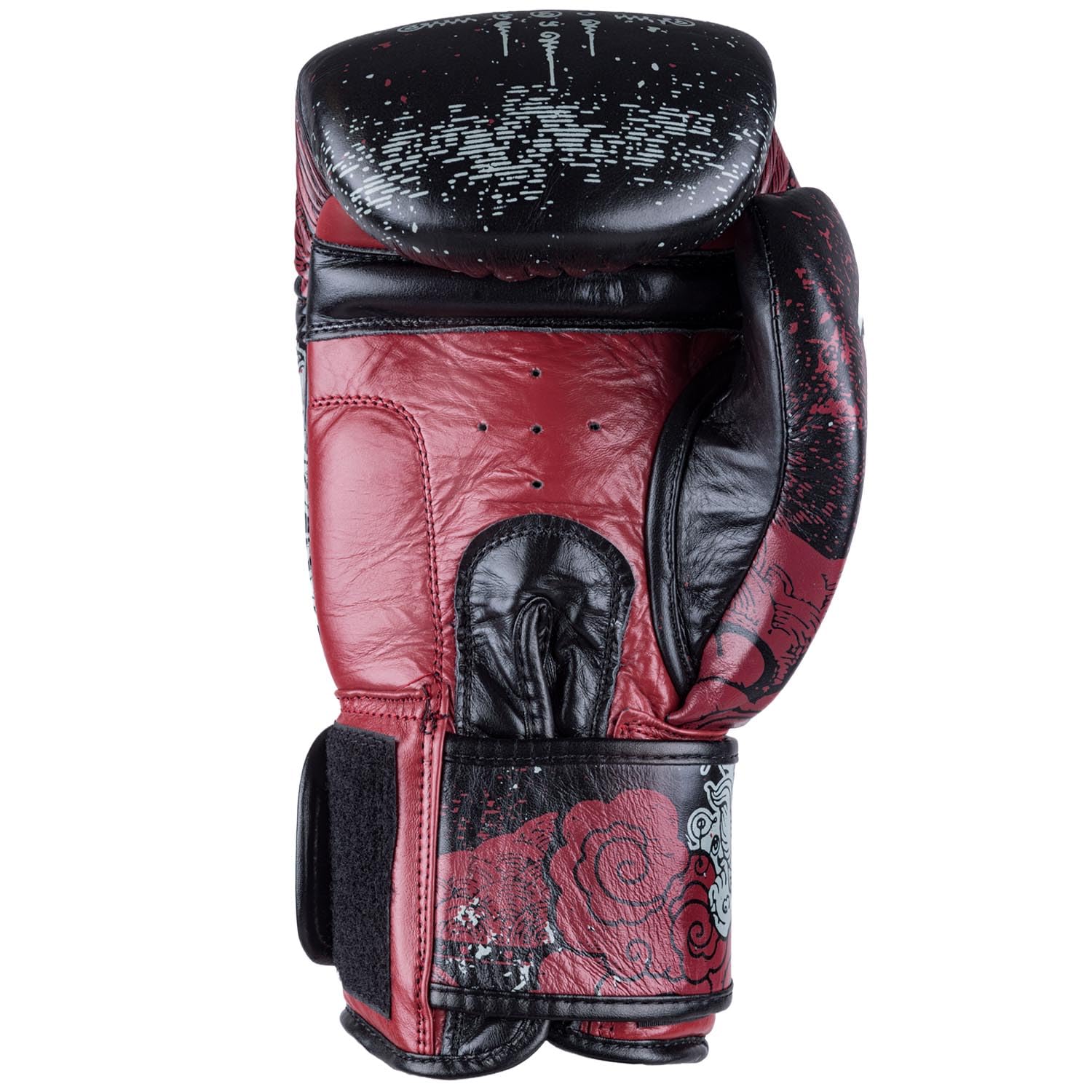 8 WEAPONS Boxhandschuhe Hanuman Yant, Schwarz-rot, Training, Sparring & Wettkampf, Leder, Perfekte Dämpfung & stabile Nähte, Handschuhe für Muay Thai, K1, Boxen, MMA und Kickboxen