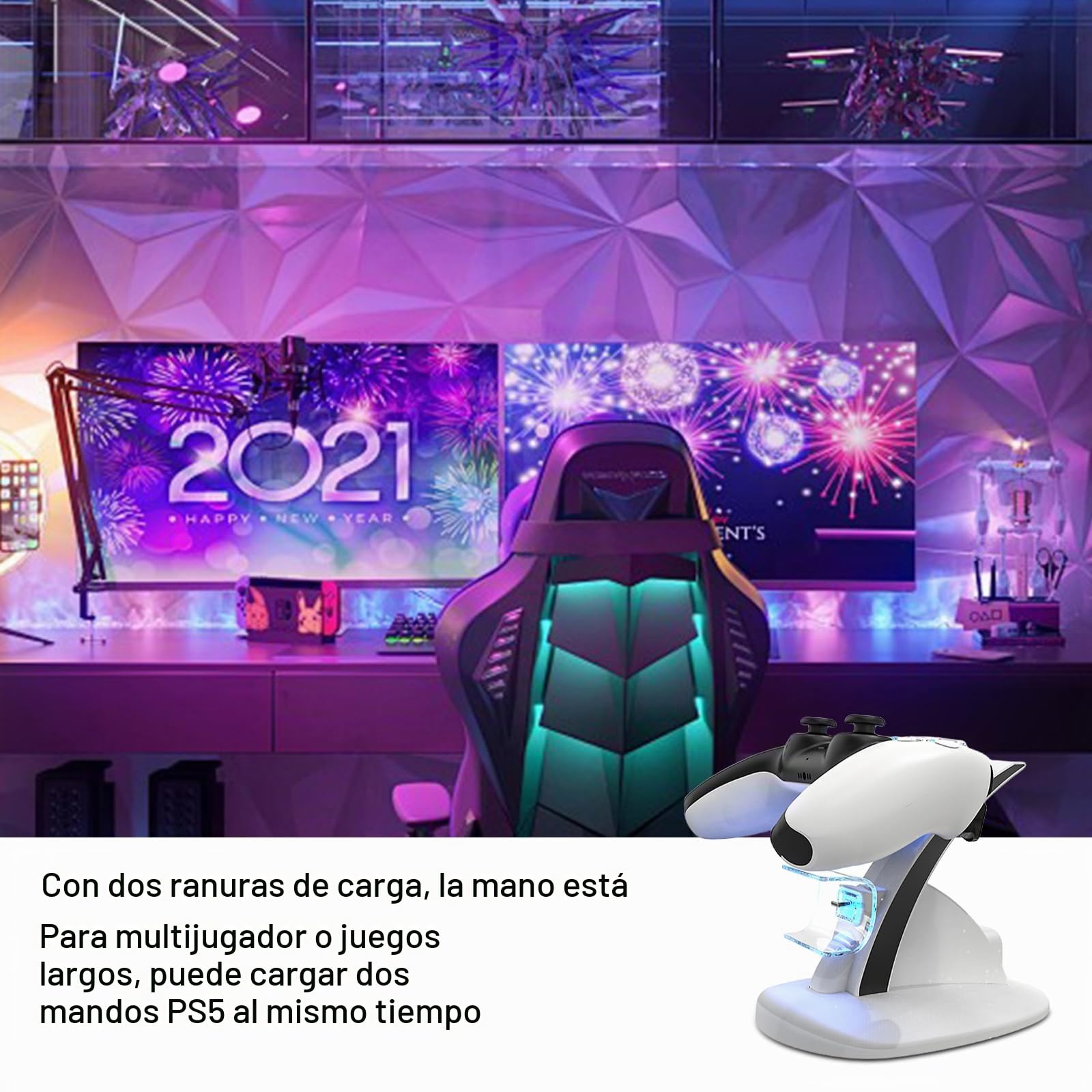 HOSPAOP Estación de carga para controlador PS5, cargador de controlador dual USB, carga rápida PS5, estación de carga con cable de carga, accesorios para PlayStation 5